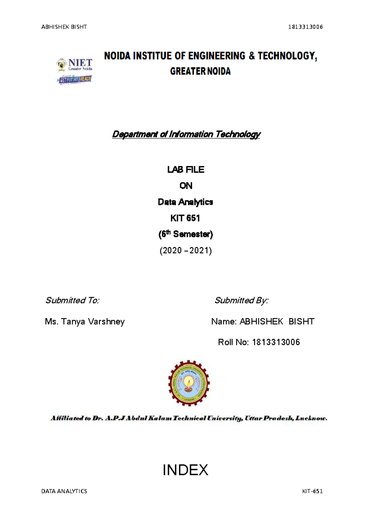 KIT 651 Data Analytics Lab Manual for 6th Semester Students - Studocu