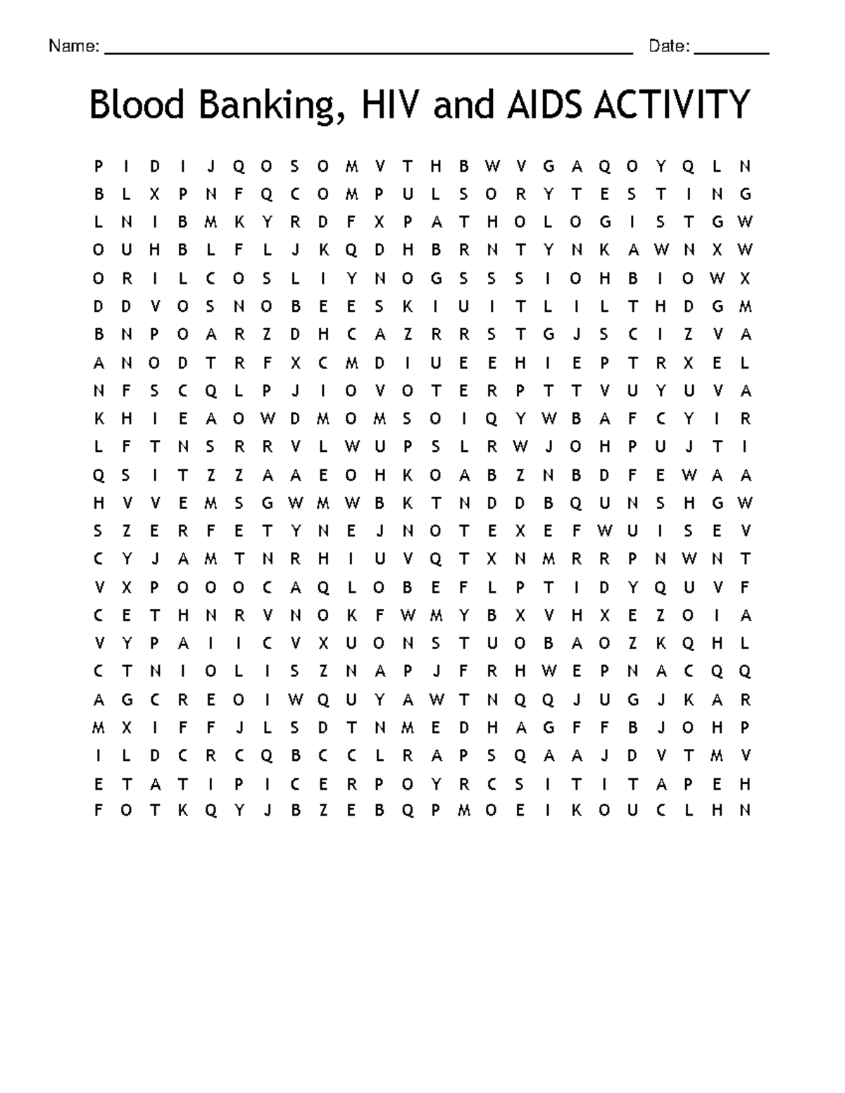 Blood+ Banking%2C+HIV+AND+AIDS+ Activity+%28 Student+COPY%29 - Name ...