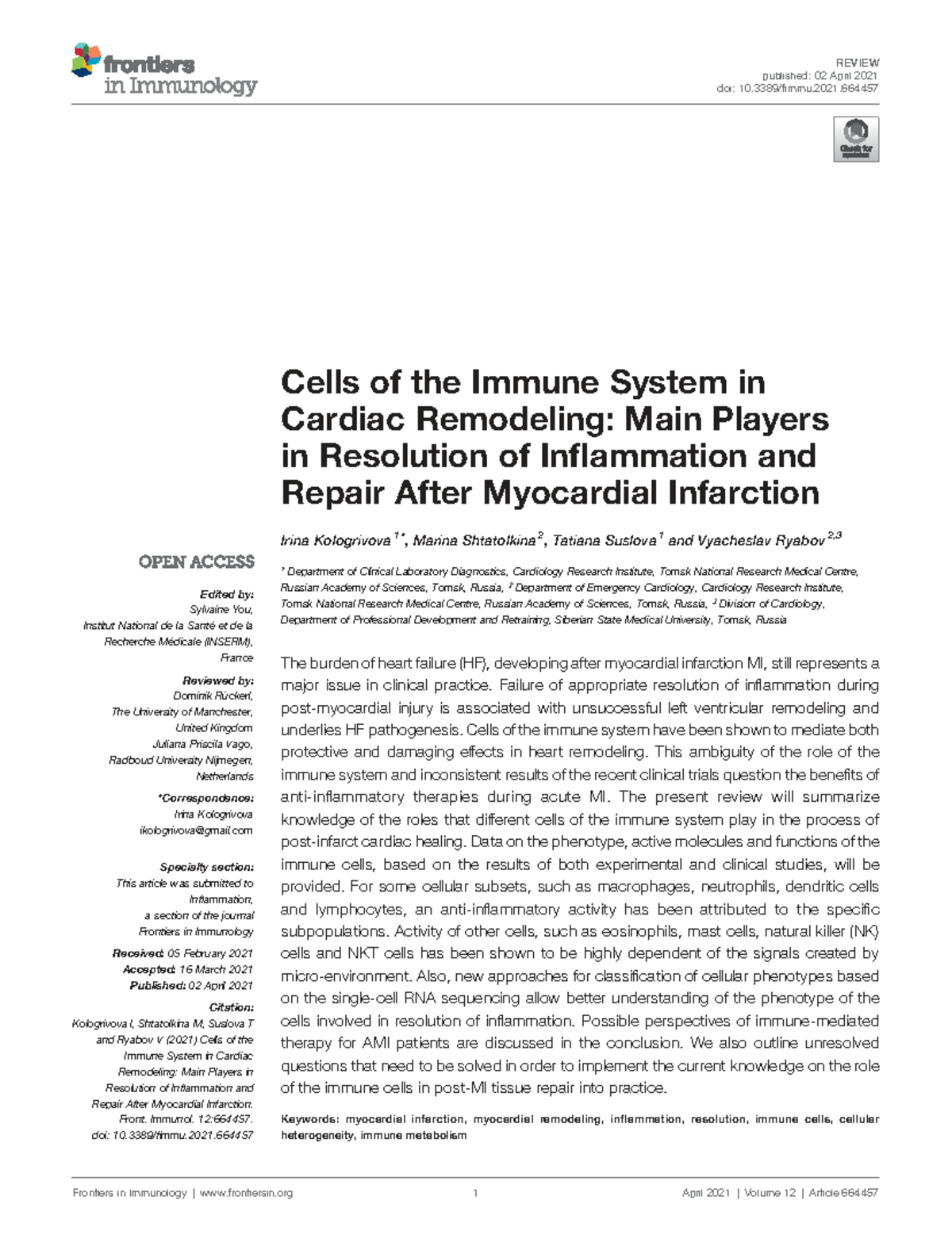 REVIEW: Immune Cells in Cardiac Remodeling Post-Myocardial Infarction ...