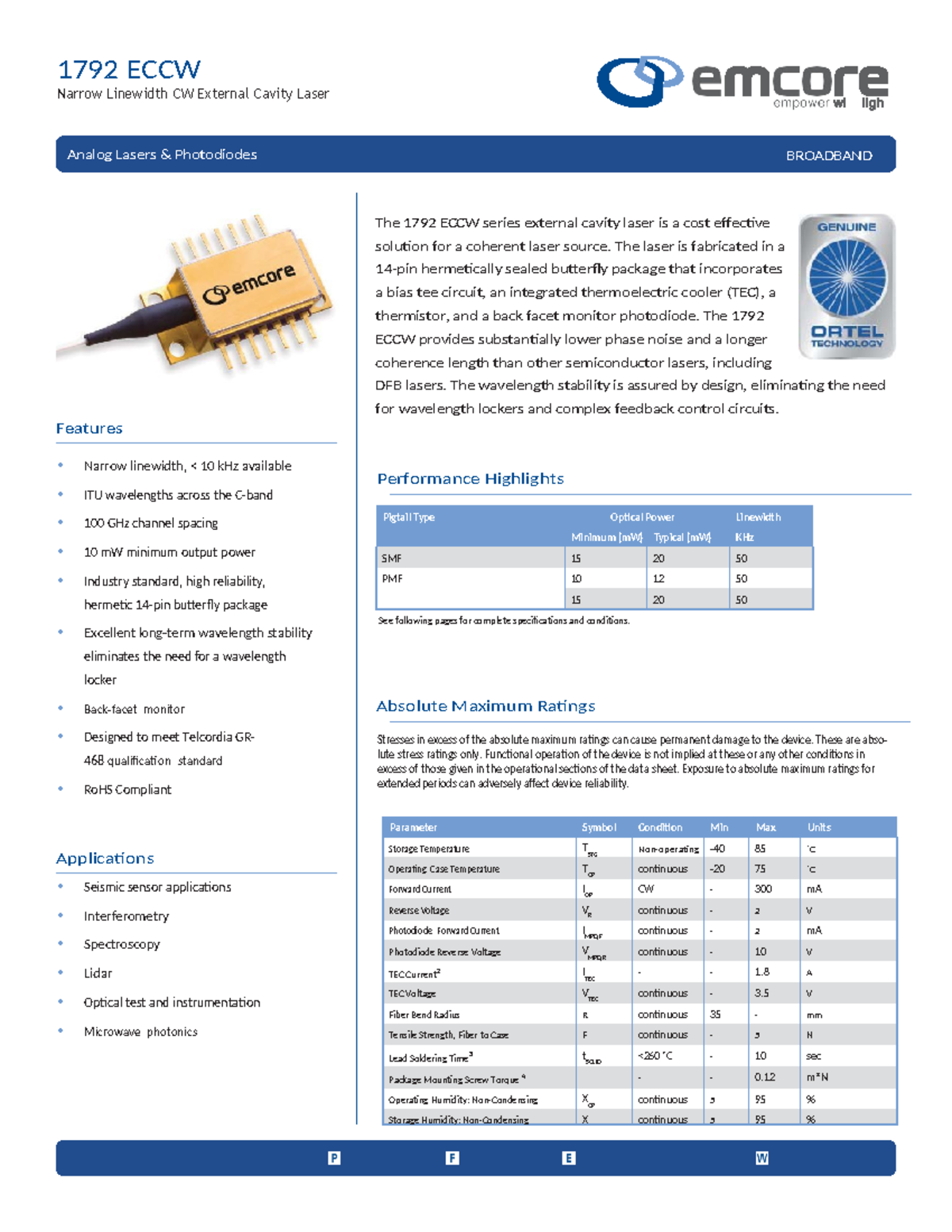 1792 ECCW Narrow Linewidth CW Laser Diode Specs & Features - Studocu