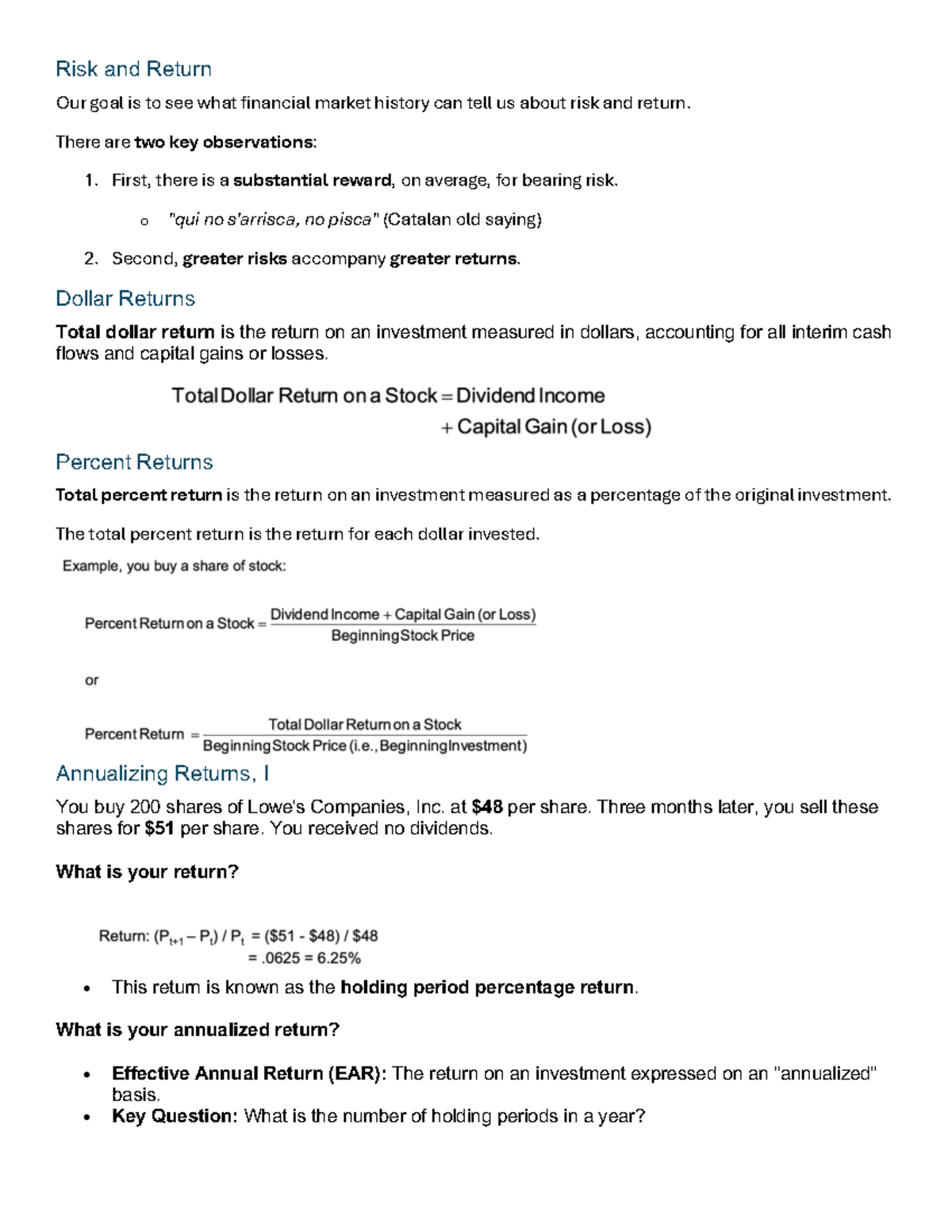Financial Markets Notes: Risk and Return Analysis (ALL) - Studocu