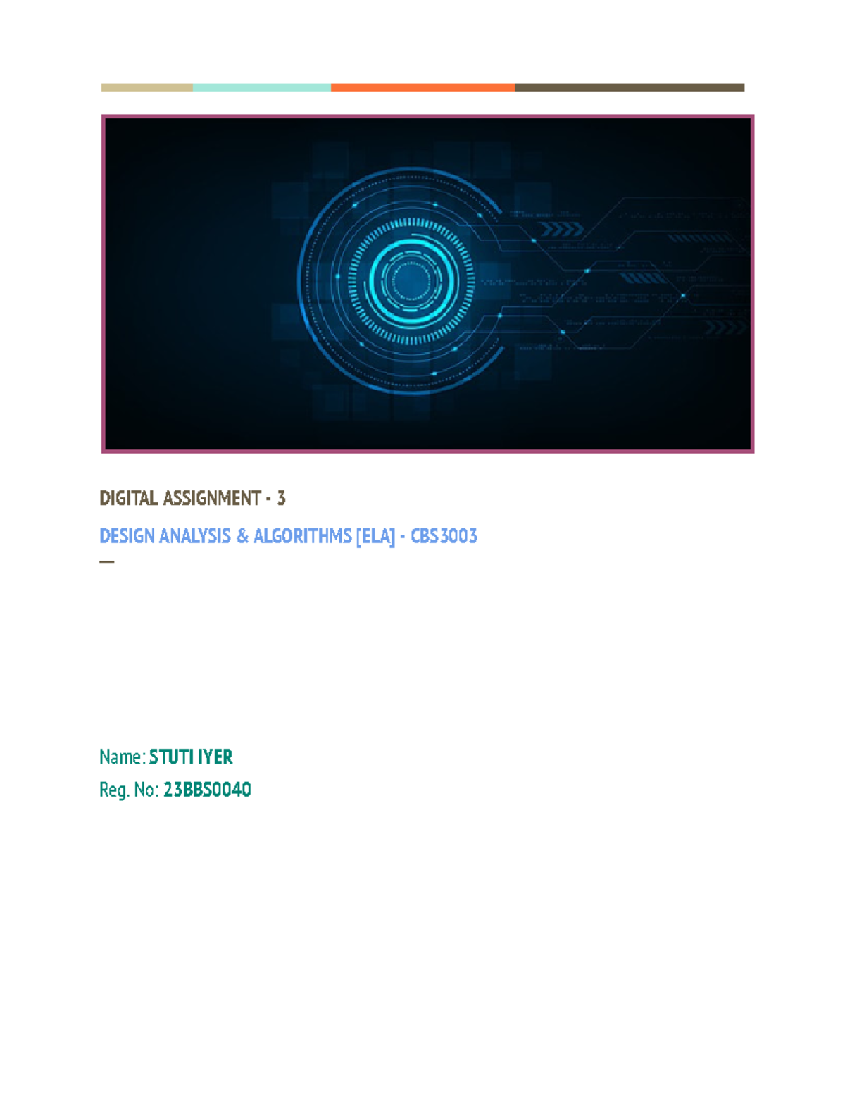 DAA - DAA - DIGITAL ASSIGNMENT - 3 DESIGN ANALYSIS & ALGORITHMS [ELA ...