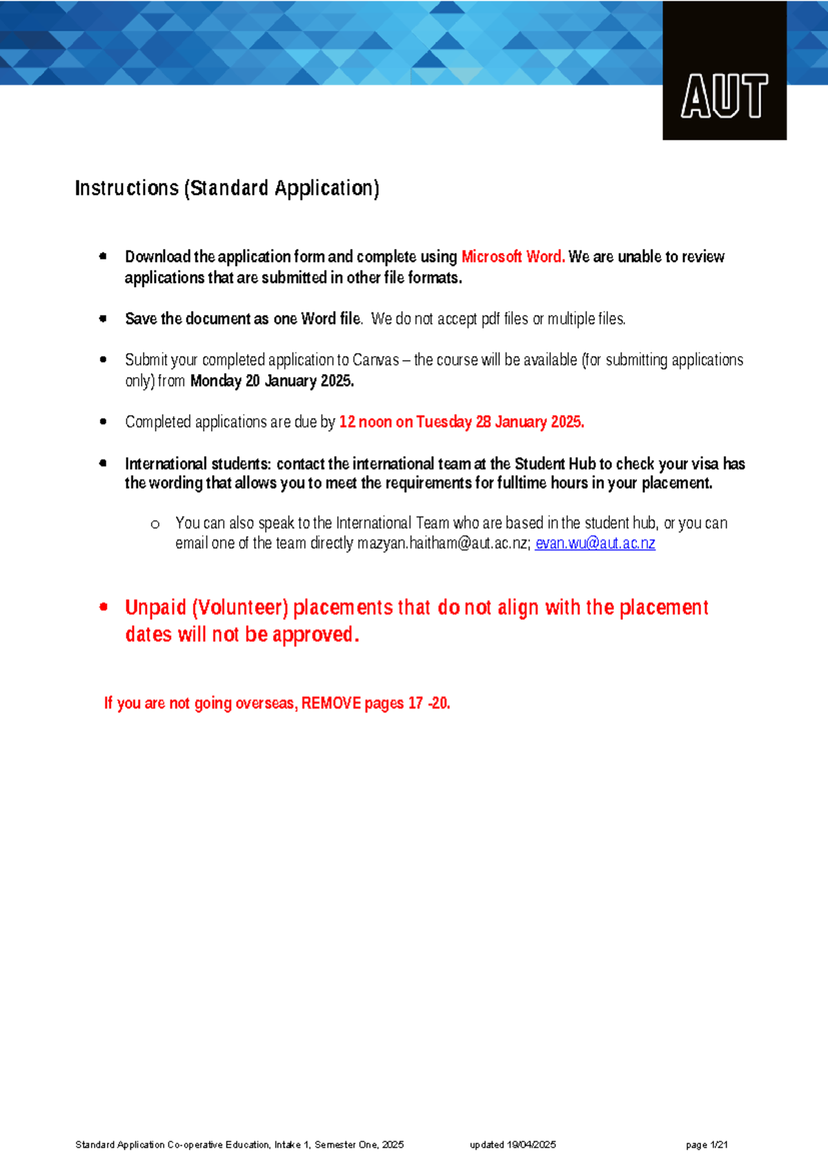 Standard Application Form intake 1 2025 - Instructions (Standard ...