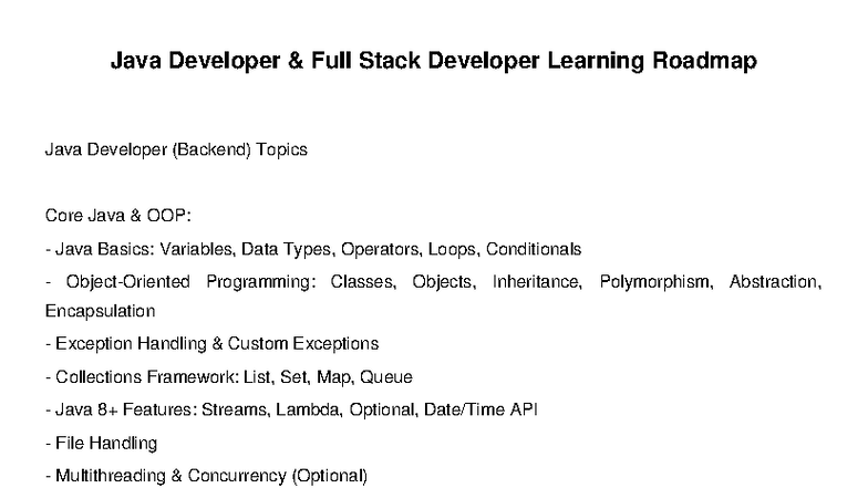 Java Developer Full Stack Learning Roadmap (Backend & Frontend) - Studocu