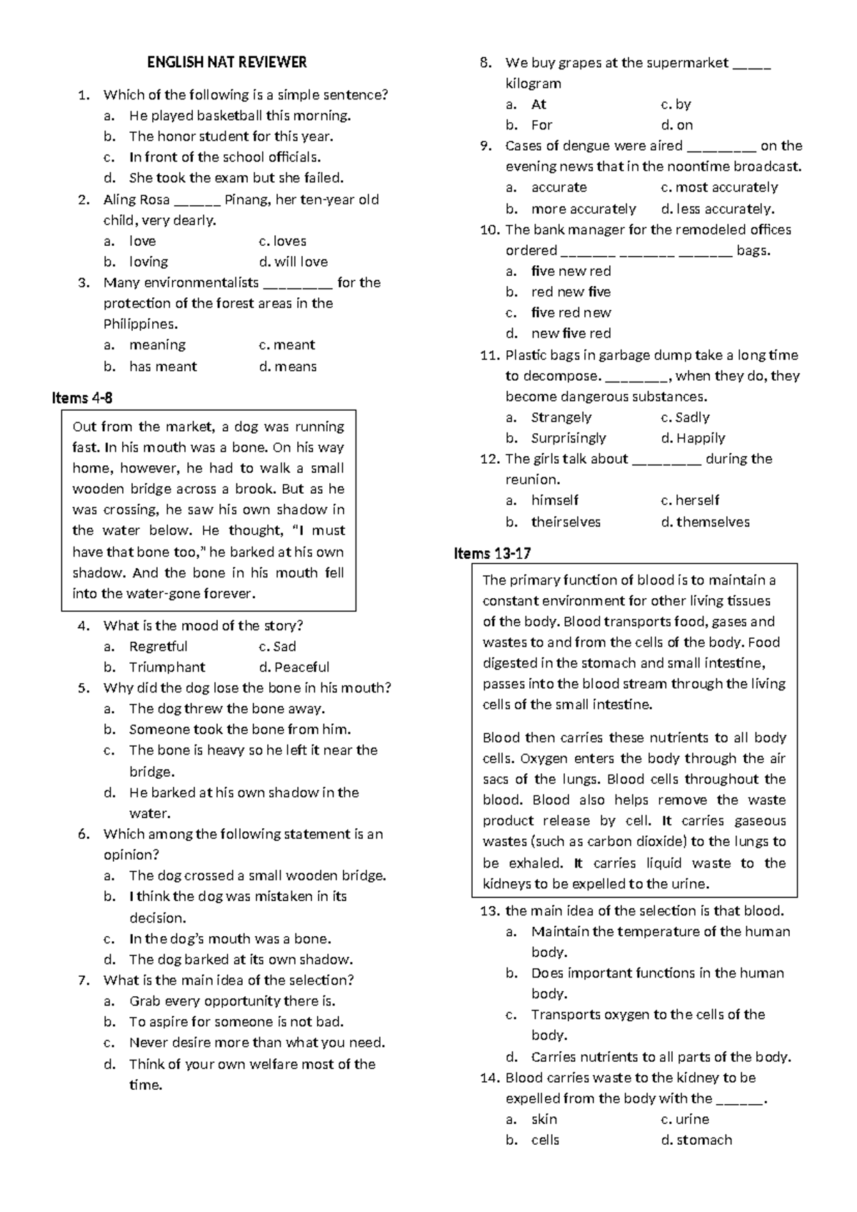 ENGLISH NAT REVIEWER 5: Sample Questions and Answers - Studocu