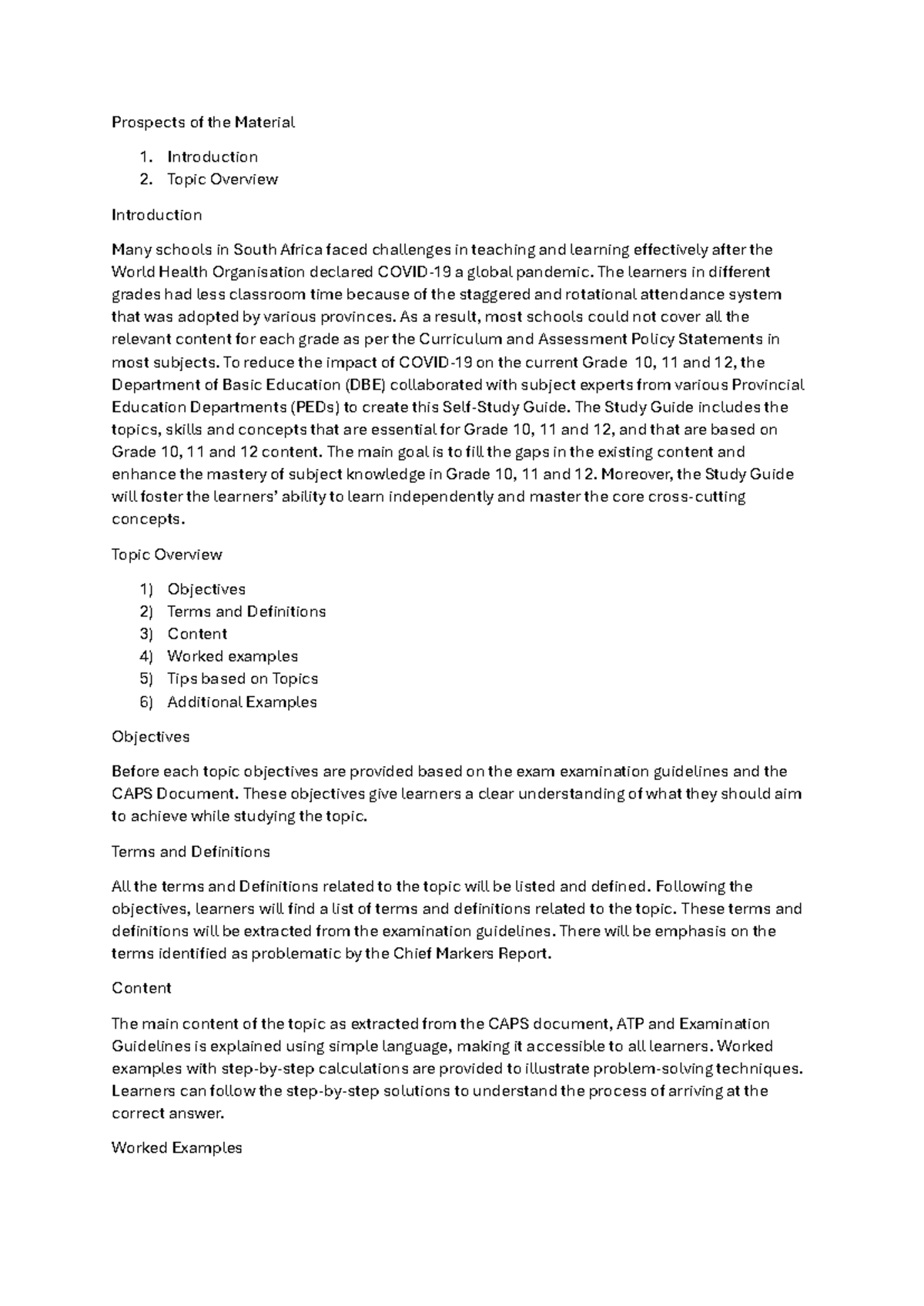Material Overview - Prospects of the Material 1. Introduction 2. Topic ...