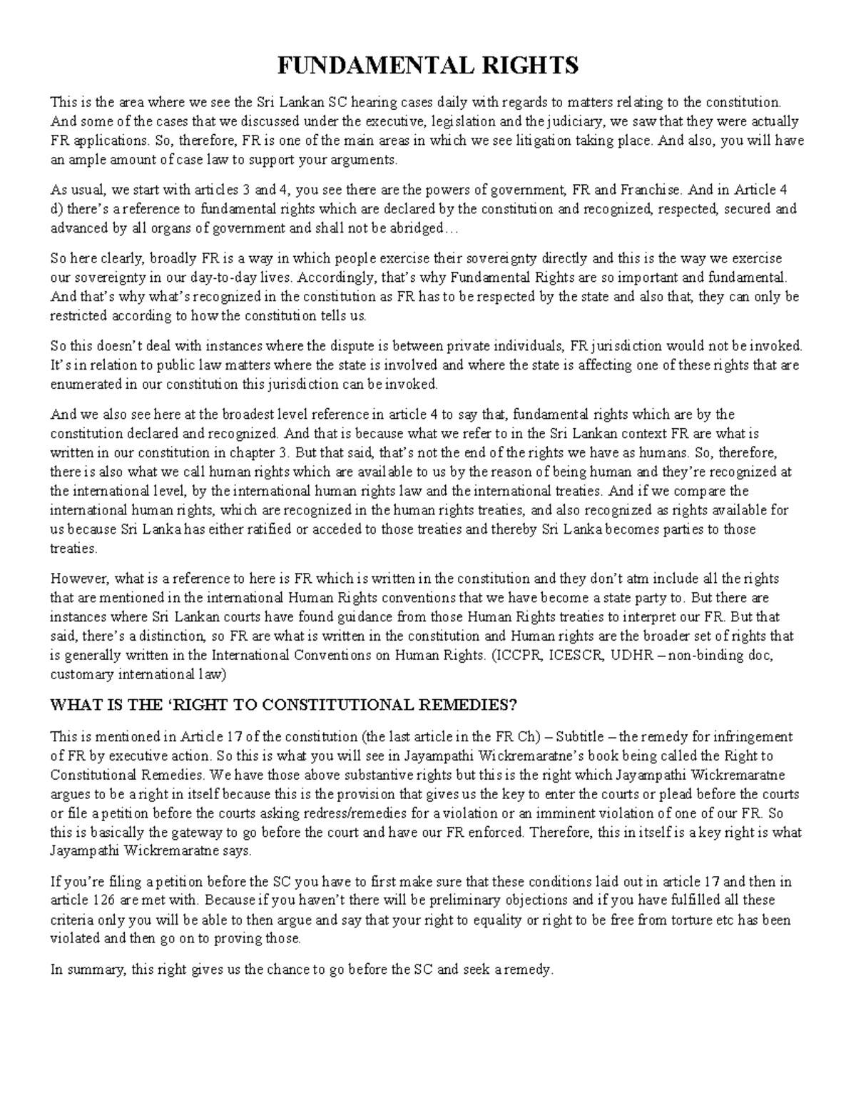Fundamental Rights: SC Jurisprudence in Constitutional Law - CL 101 ...