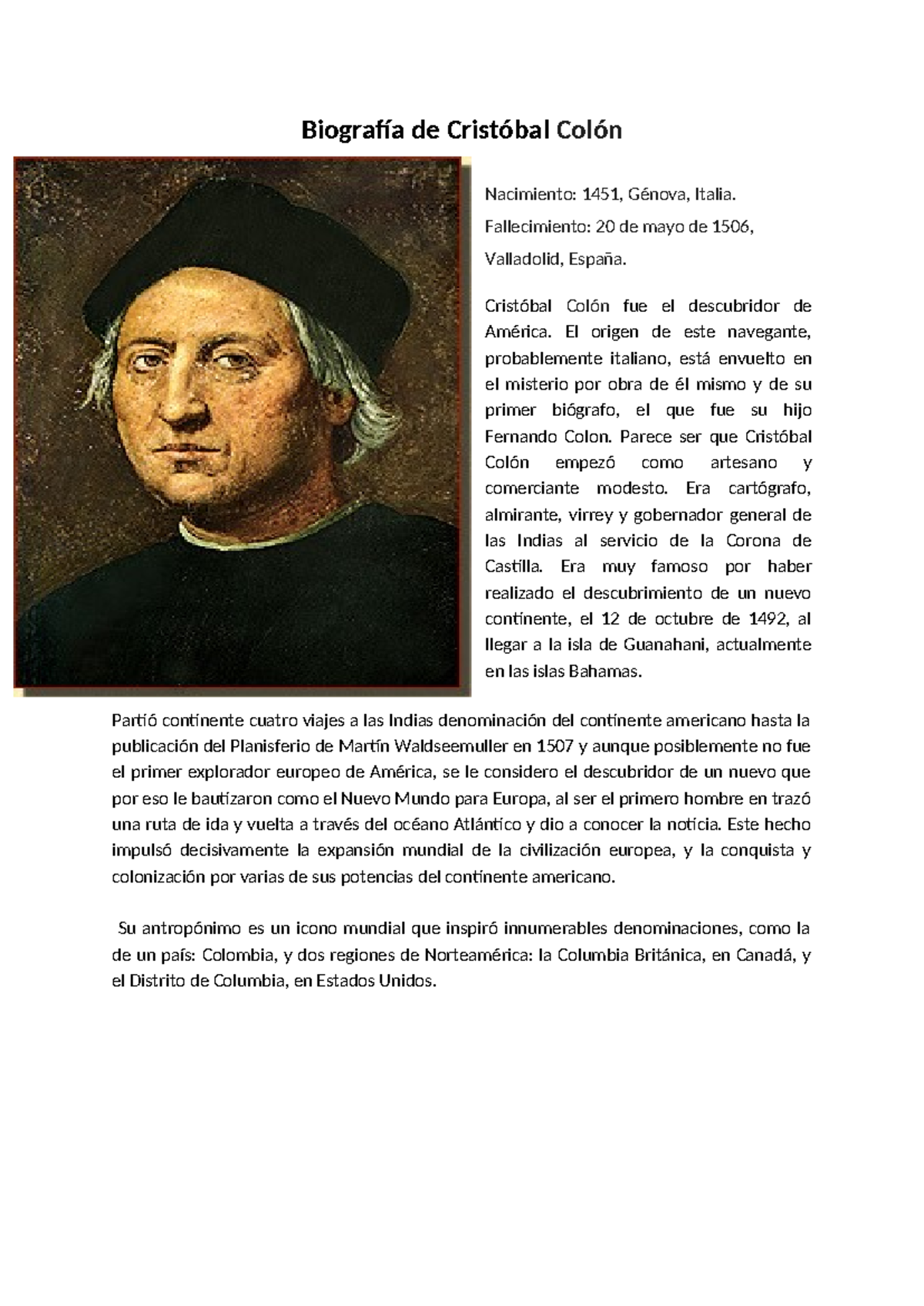 Biografía de Cristóbal Colón: El Descubridor de América (1451-1506 ...