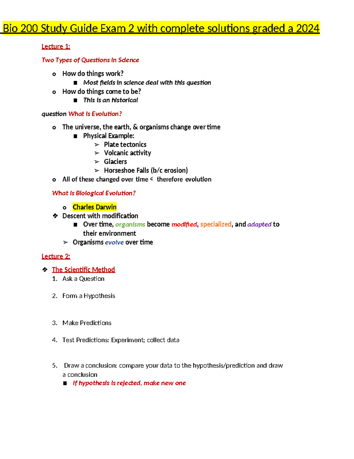 Bio 200 Study Guide Exam 2 - Lecture 1: Two Types of Questions in ...