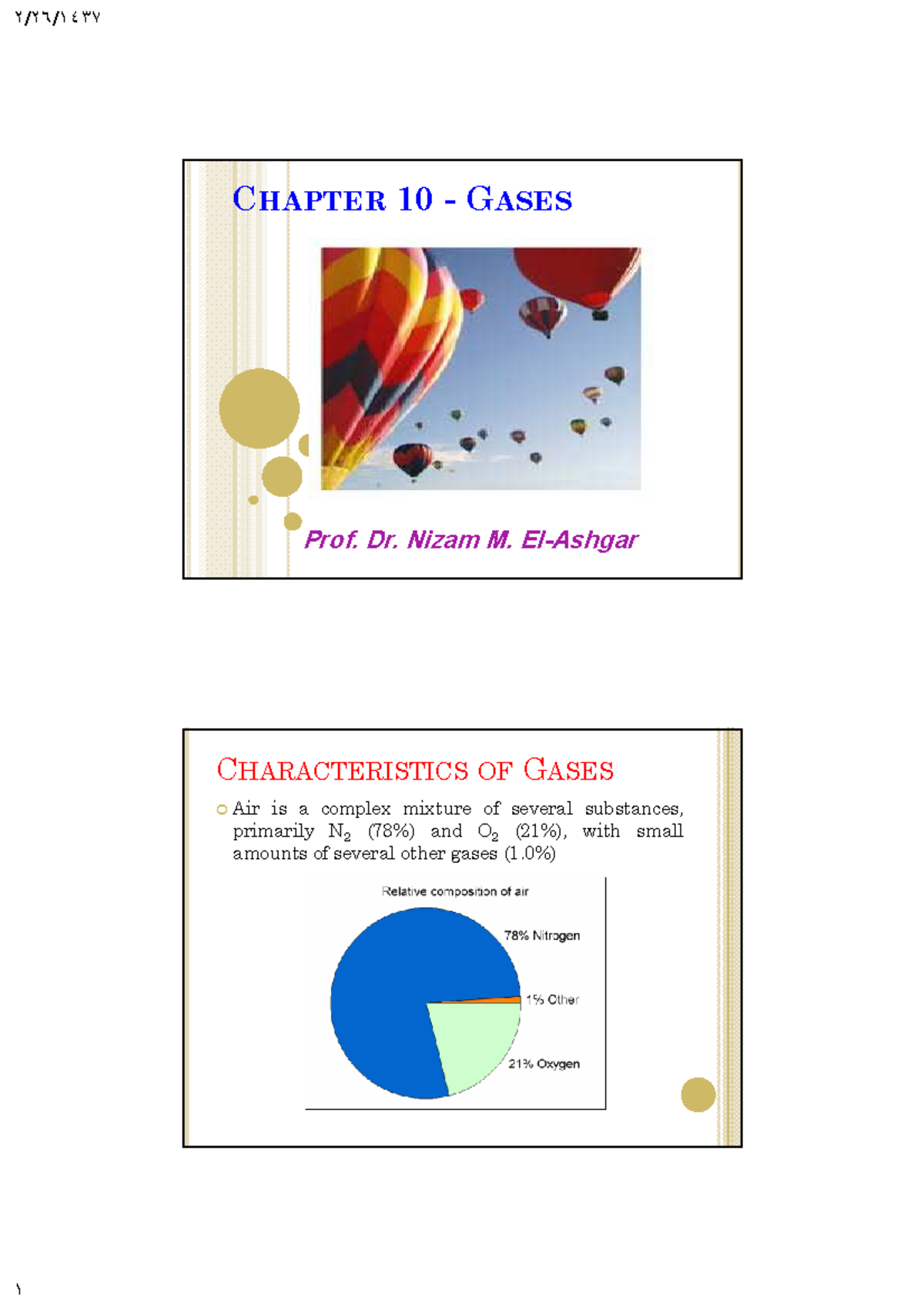 Chapter 10 - Gases Lecture Notes - Prof. Dr. Nizam M. El-Ashgar - Studocu