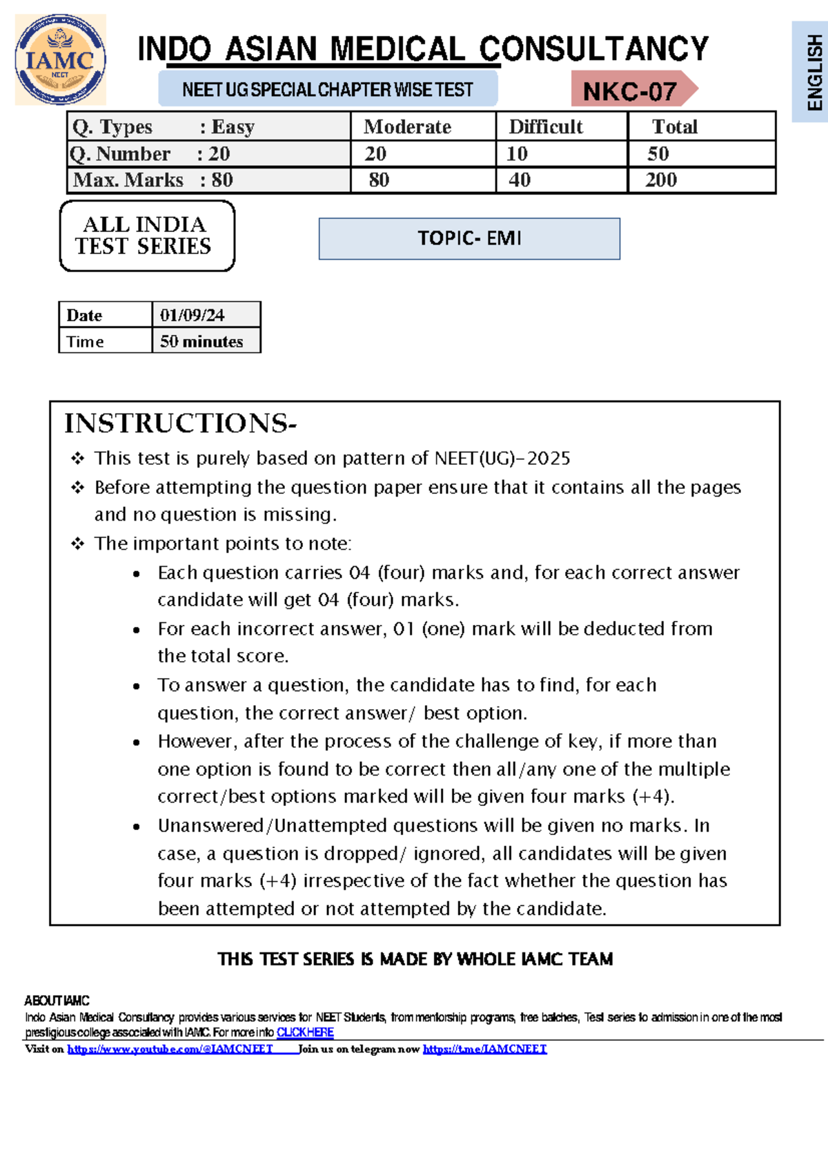 EMI TEST - Emi test - INDO ASIAN MEDICAL CONSULTANCY Q. Types : Easy ...