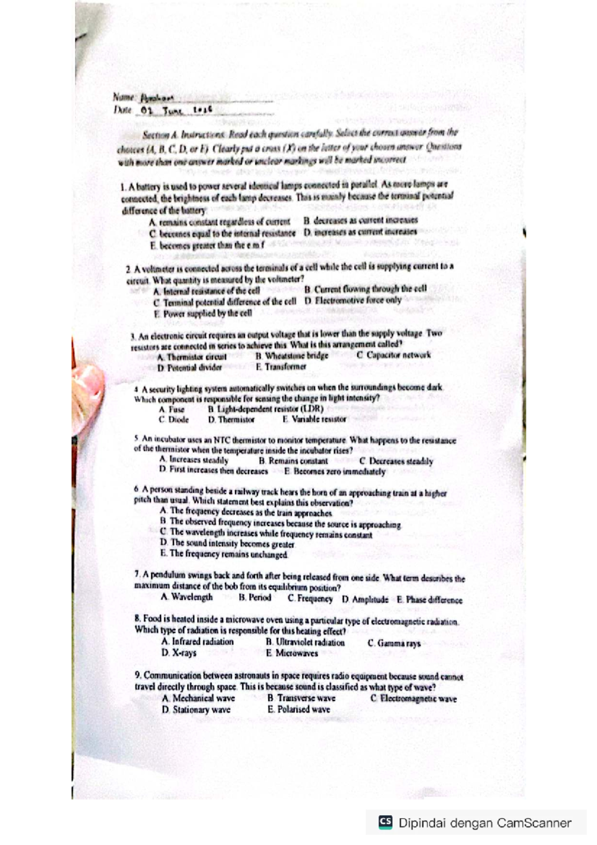Physics 11 - Examination Questions and Answers - Studocu