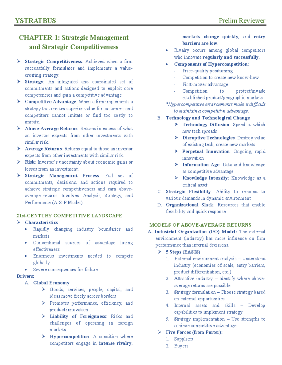 YSTRATBUS CHAPTER 1: Strategic Management & Competitive Advantage - Studocu