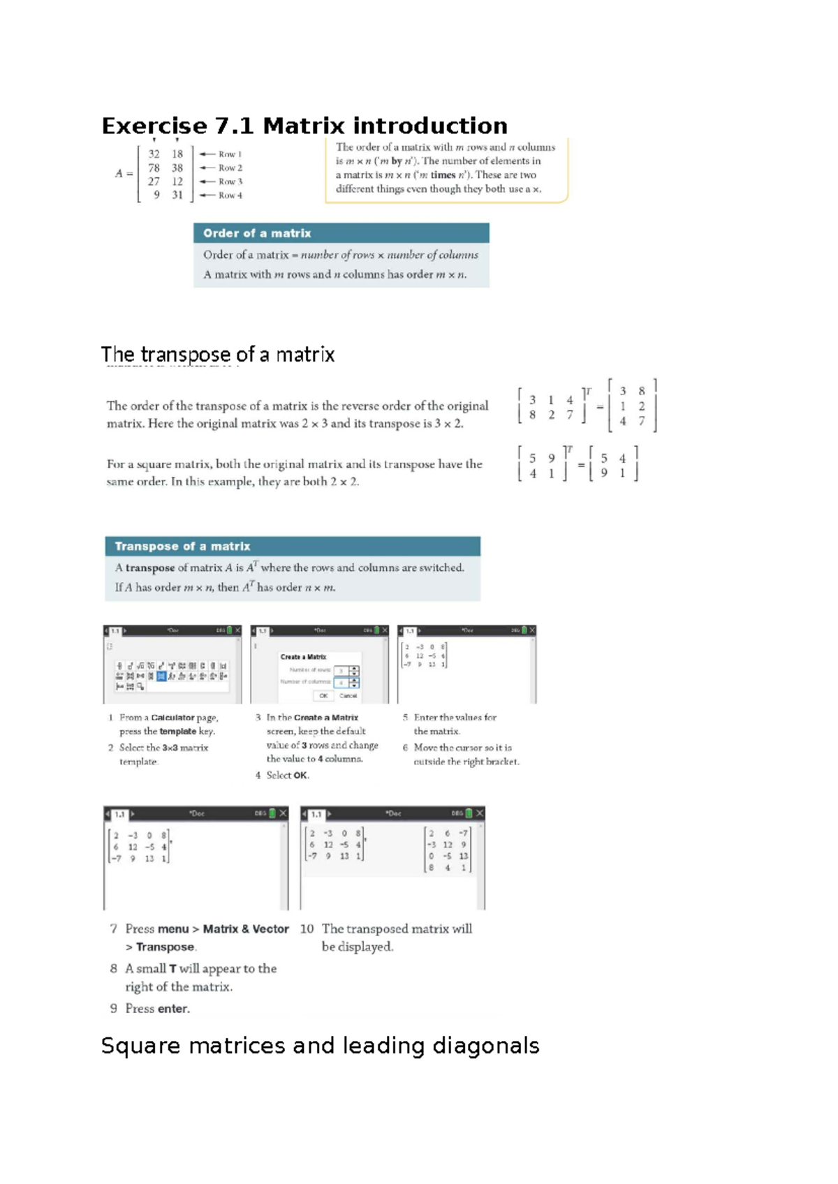 Math 101: Matrix Concepts and Applications (Exercises 7.1-8.4) - Studocu