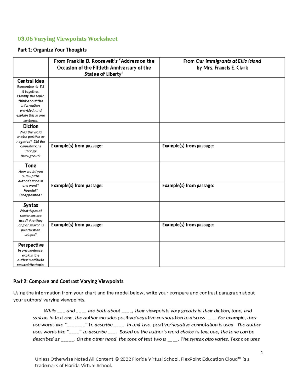 03.05 Varying Viewpoints Worksheet Analysis and Comparison - Studocu