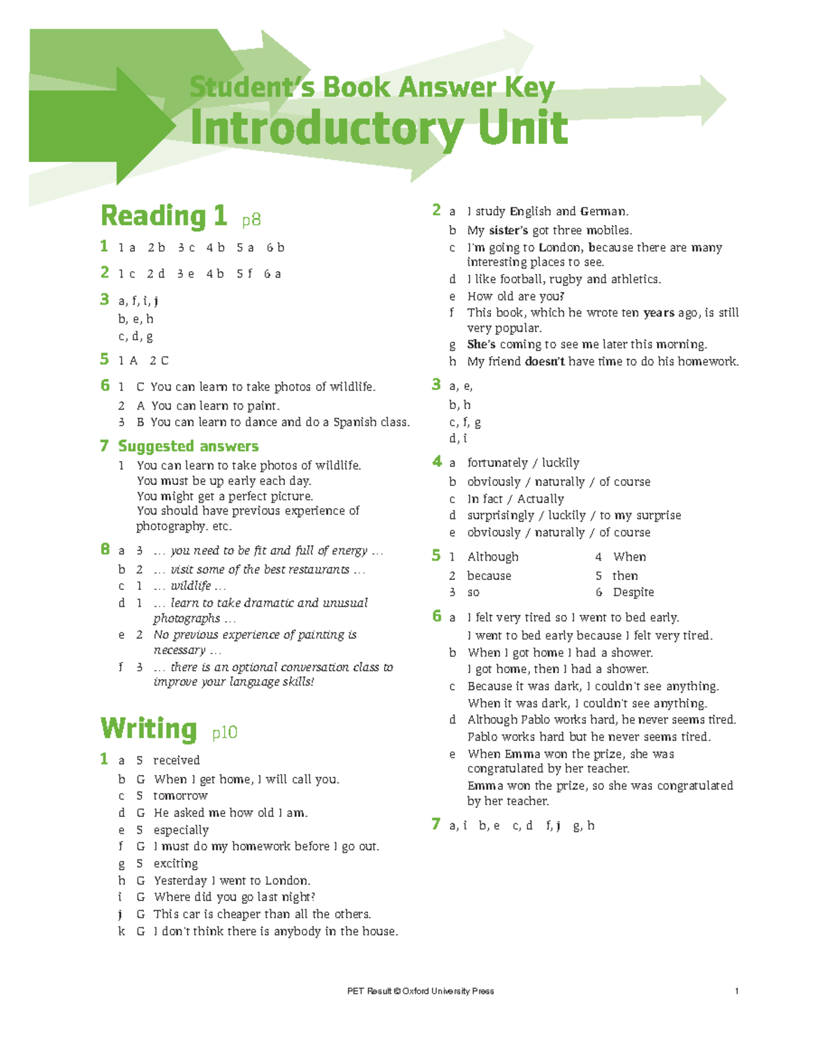 Vdocuments - Student’s Book Answer Key Introductory Unit Reading 1 p 1 ...