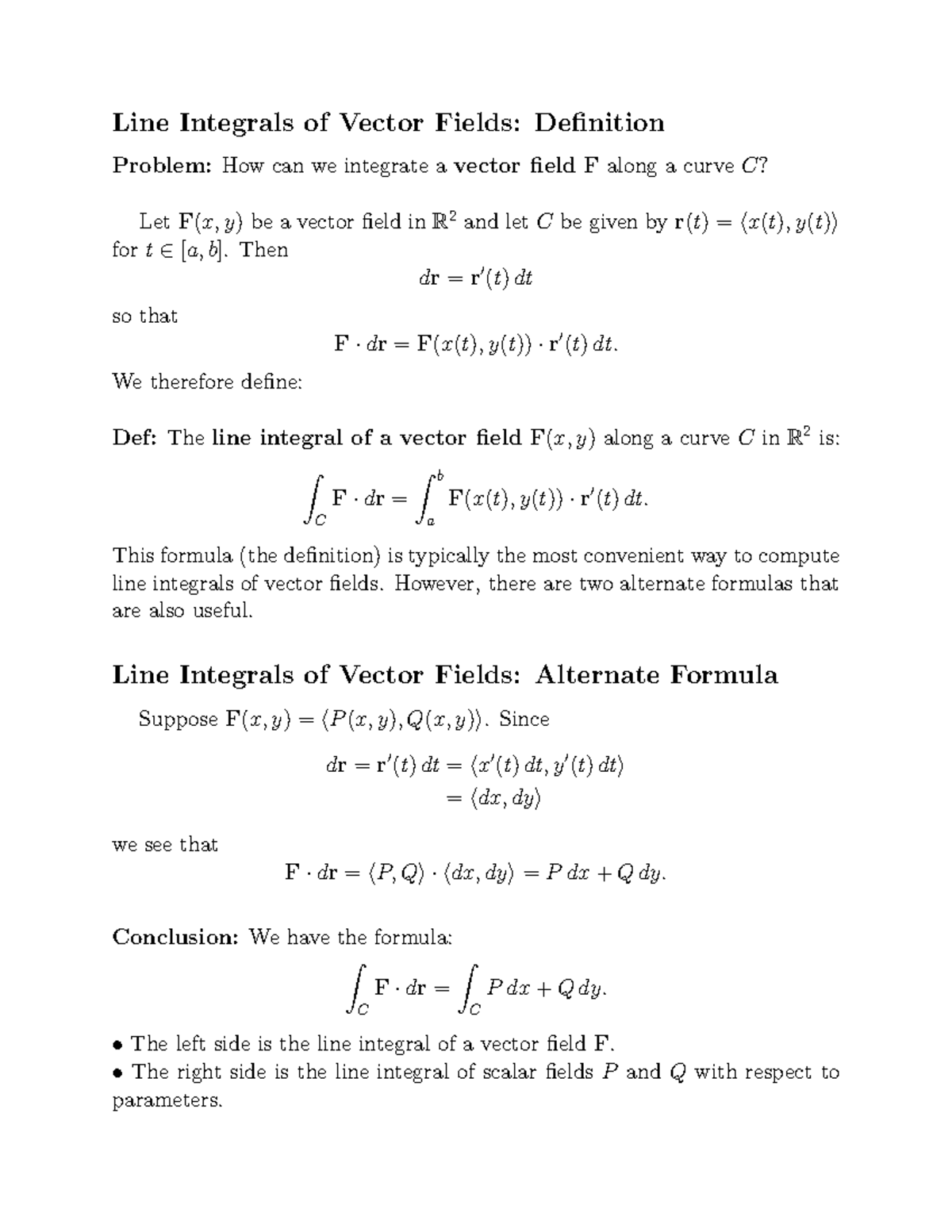 Lecture 6 - Line Integrals of Vector Fields: Definition Problem: How ...
