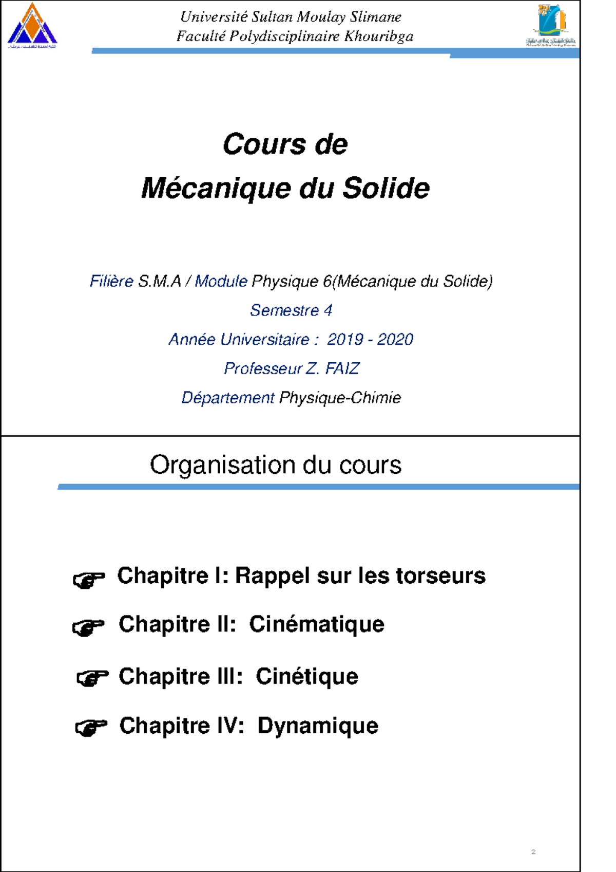 Cours Mecanique Solide FPK SMA4 2020 - Filière S.M / Module Physique 6 ...