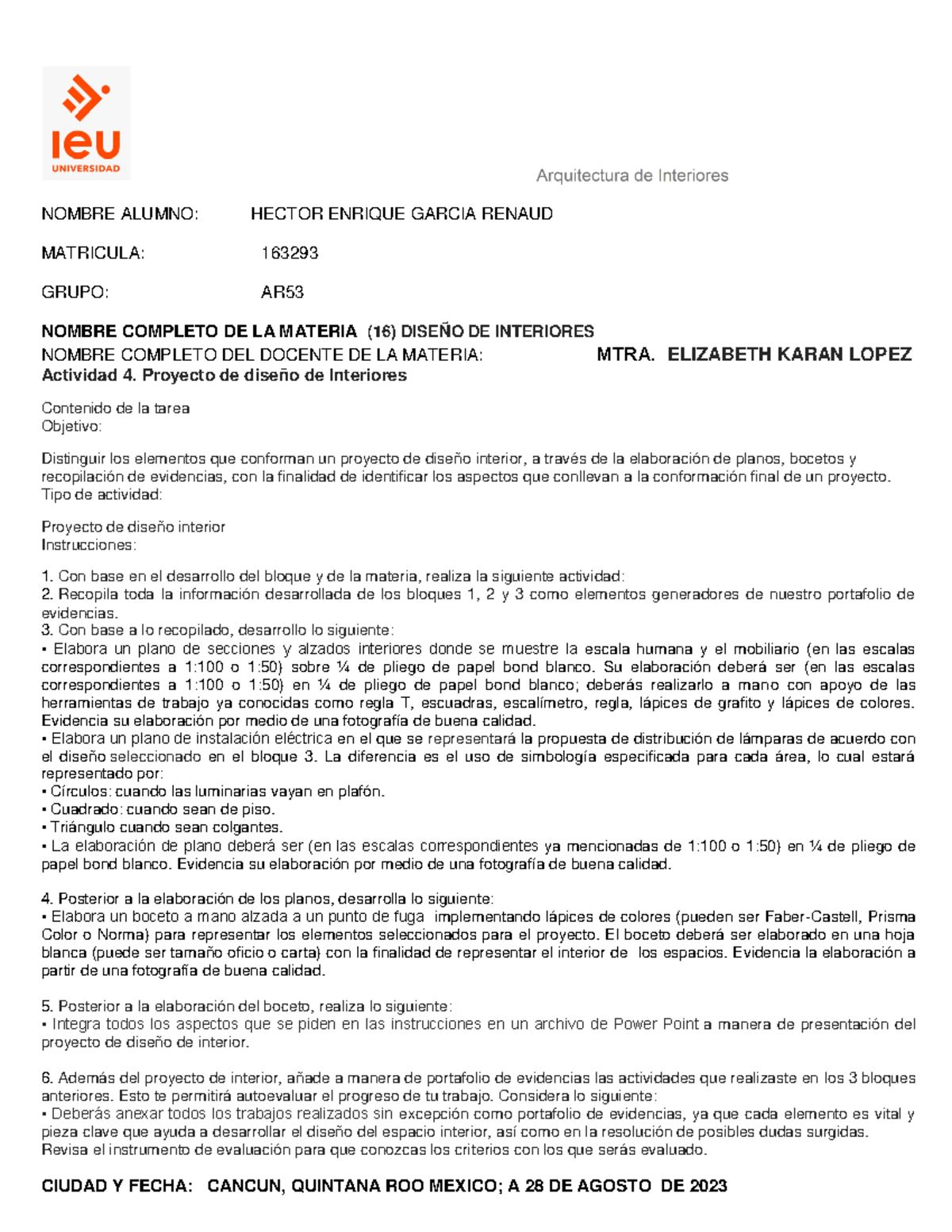 Actividad 4: Proyecto de Diseño de Interiores - Diseño y Planos - Studocu