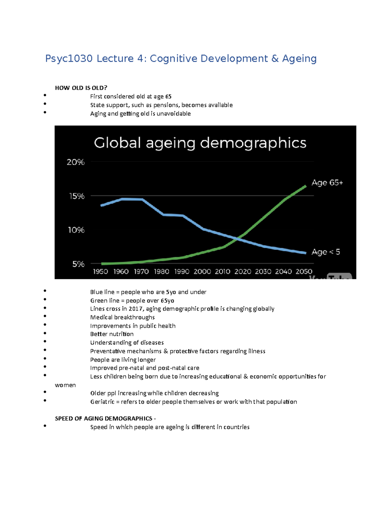 Psyc1030 Lecture 4: Insights into Cognitive Development & Aging - Studocu