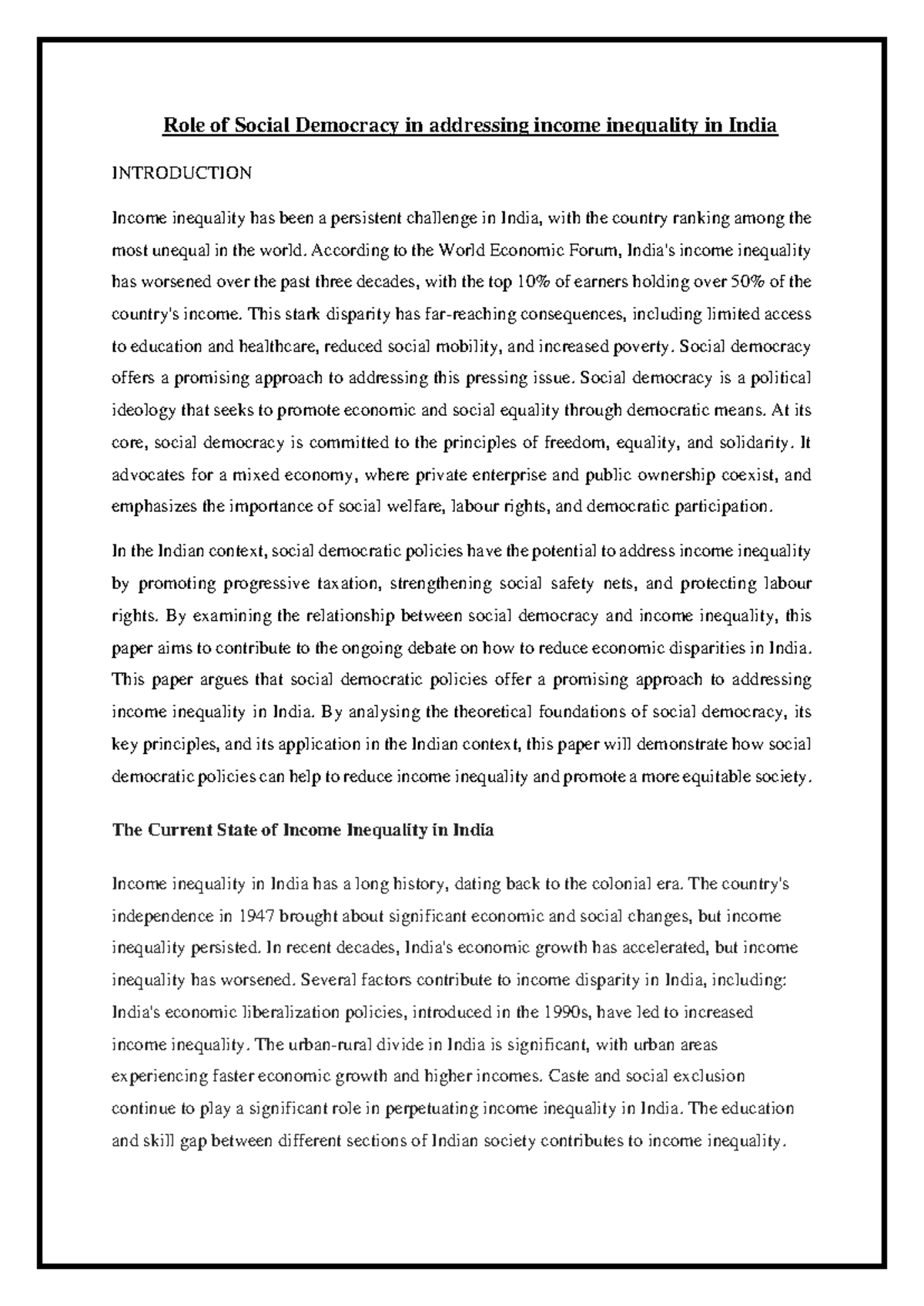 The Role of Social Democracy in Mitigating Income Inequality in India ...