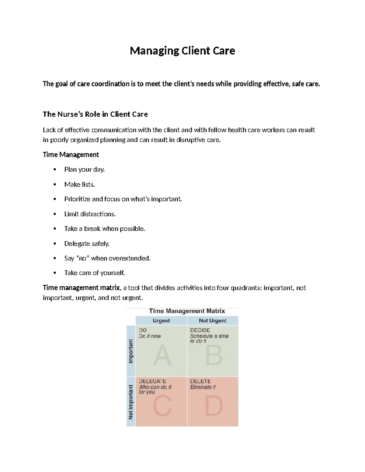 Managing Client Care - Lecture Notes on Coordination & Skills - Studocu