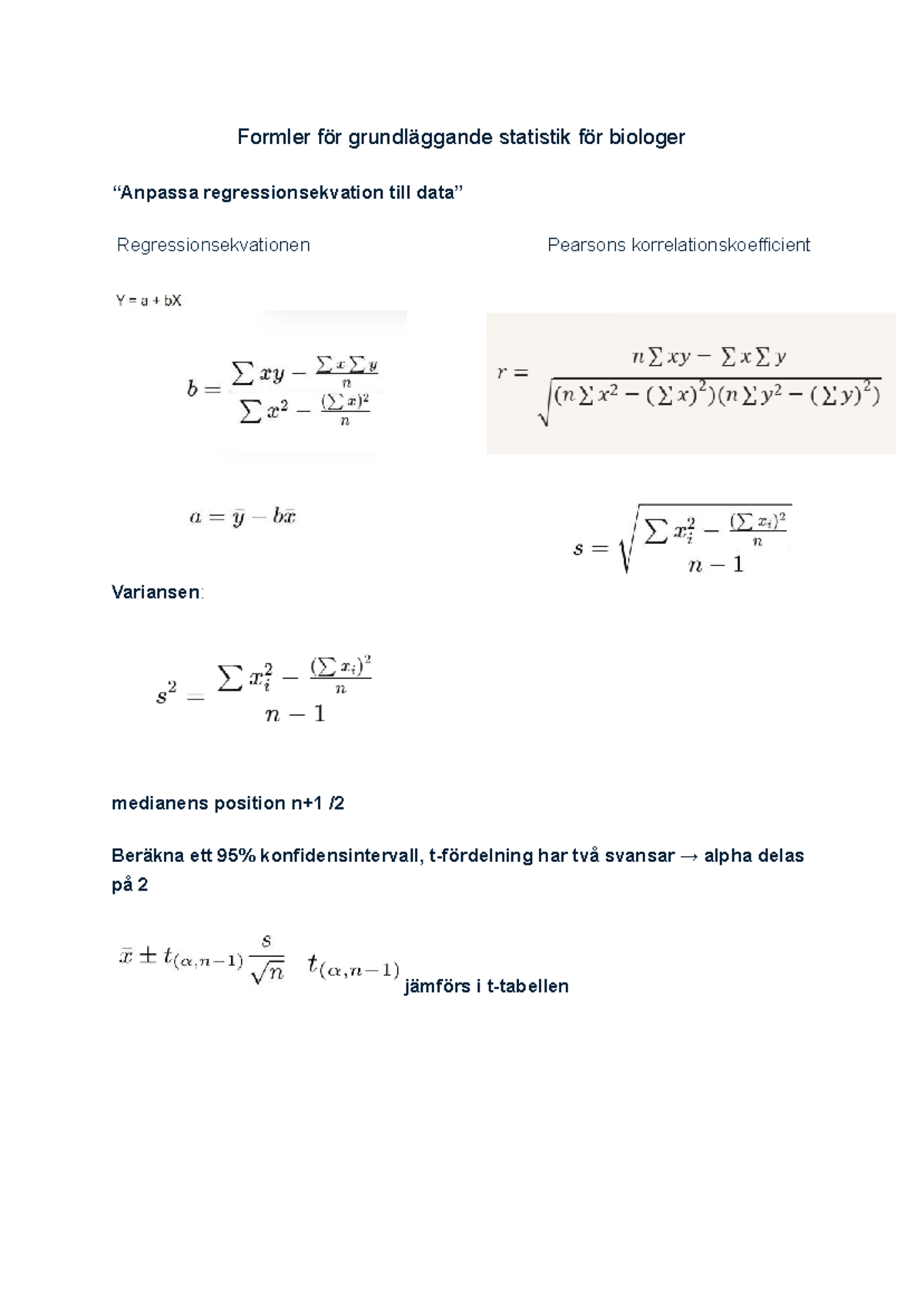 Formler för grundläggande statistik för biologer - ST0061 - Formler för ...