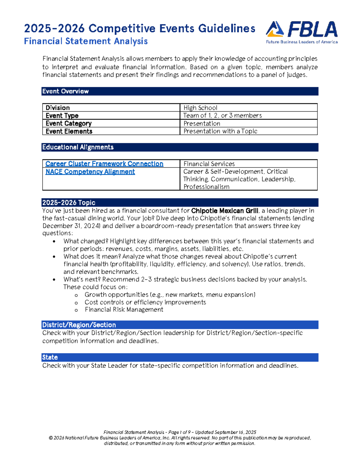 FBLA Competitive Events Guidelines: Financial Statement Analysis - Studocu