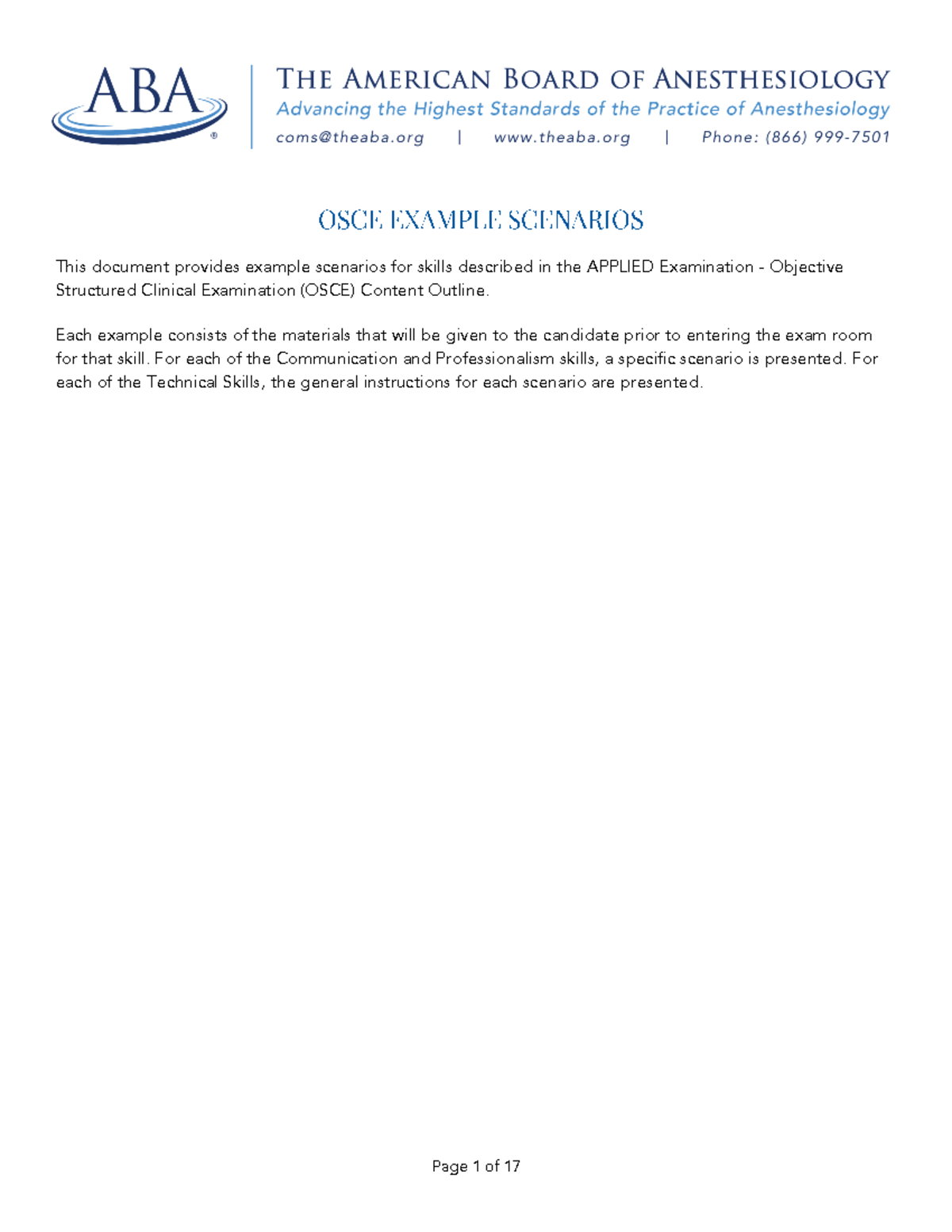 APPLIED OSCE Scenarios 2021: Anesthesia & Patient Management Cases ...