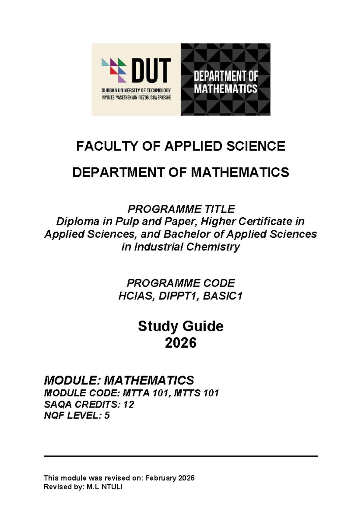 Mathematics A 1A Study Guide 2026 - Module MTTA 101, MTTS 101 - Studocu