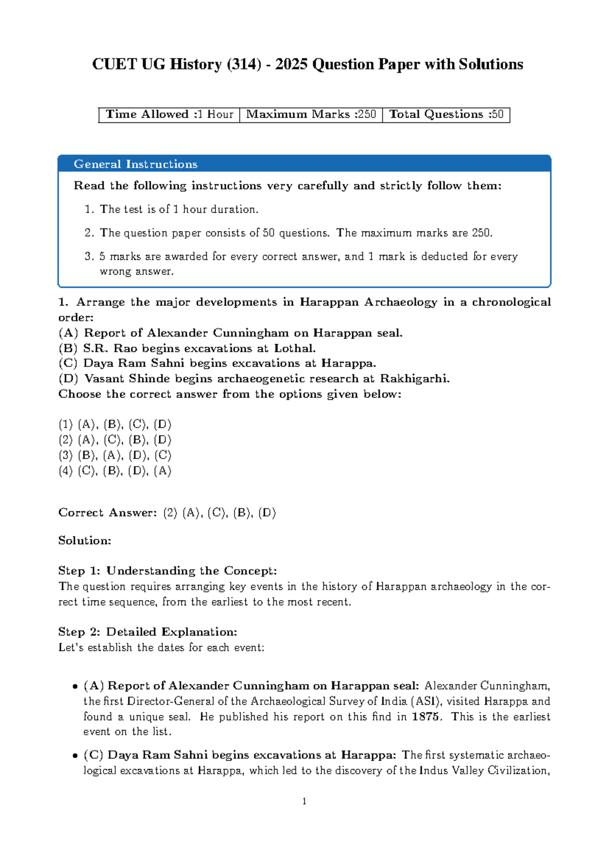 CUET UG History (314) 2025 Question Paper with Solutions - Studocu