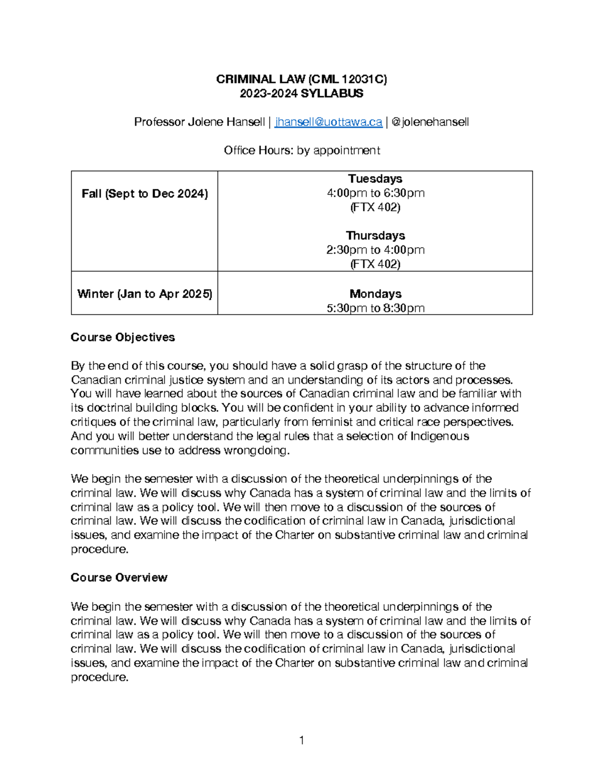 CML 12031C Criminal Law Syllabus 2023-2024 - Student Copy - Studocu