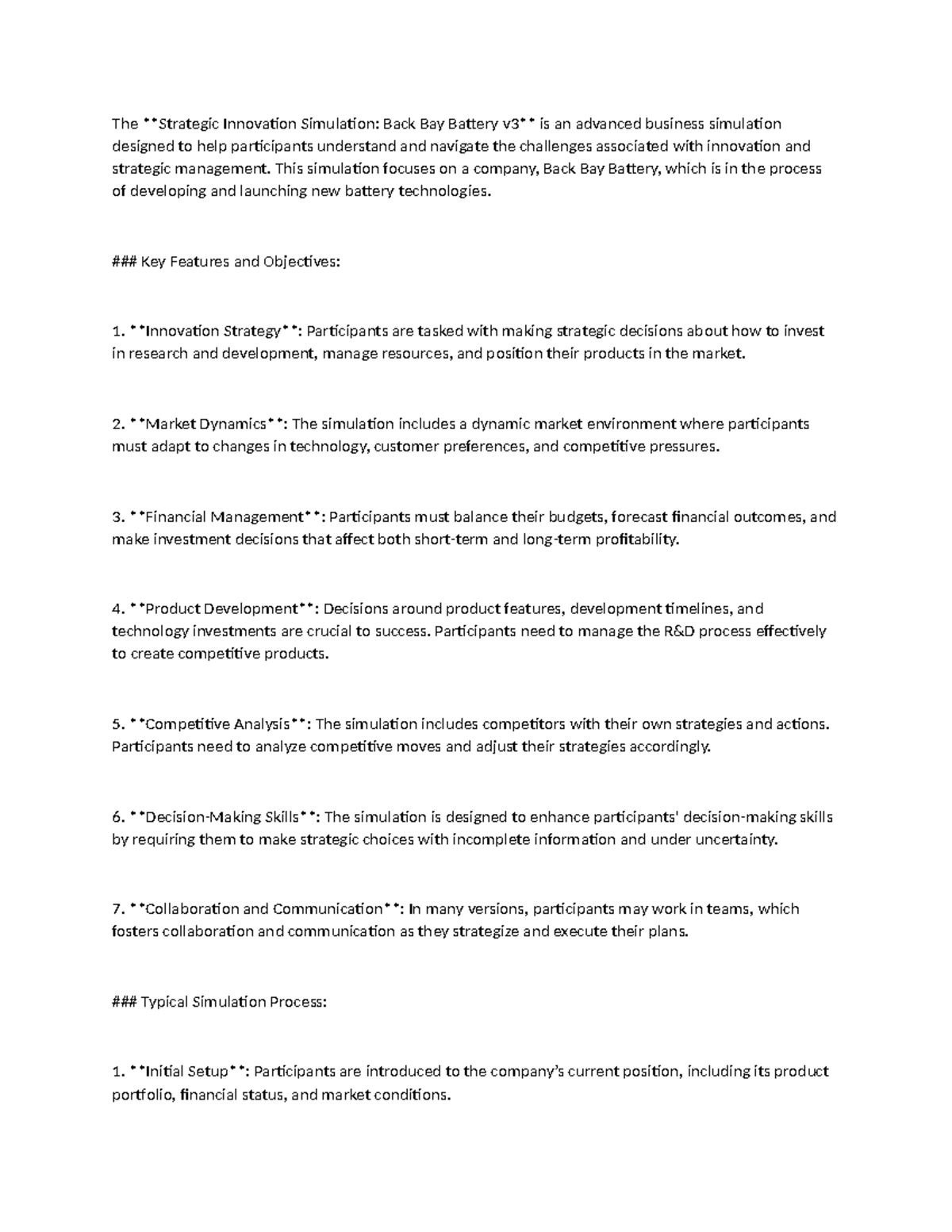 Strategic Innovation Simulation: Back Bay Battery Insights and Strategy ...
