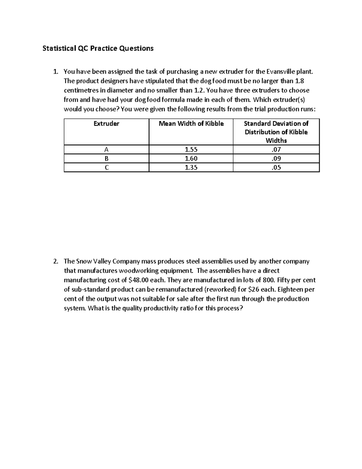 Statistical QC Practice Questions for Quality Control Analysis - Studocu