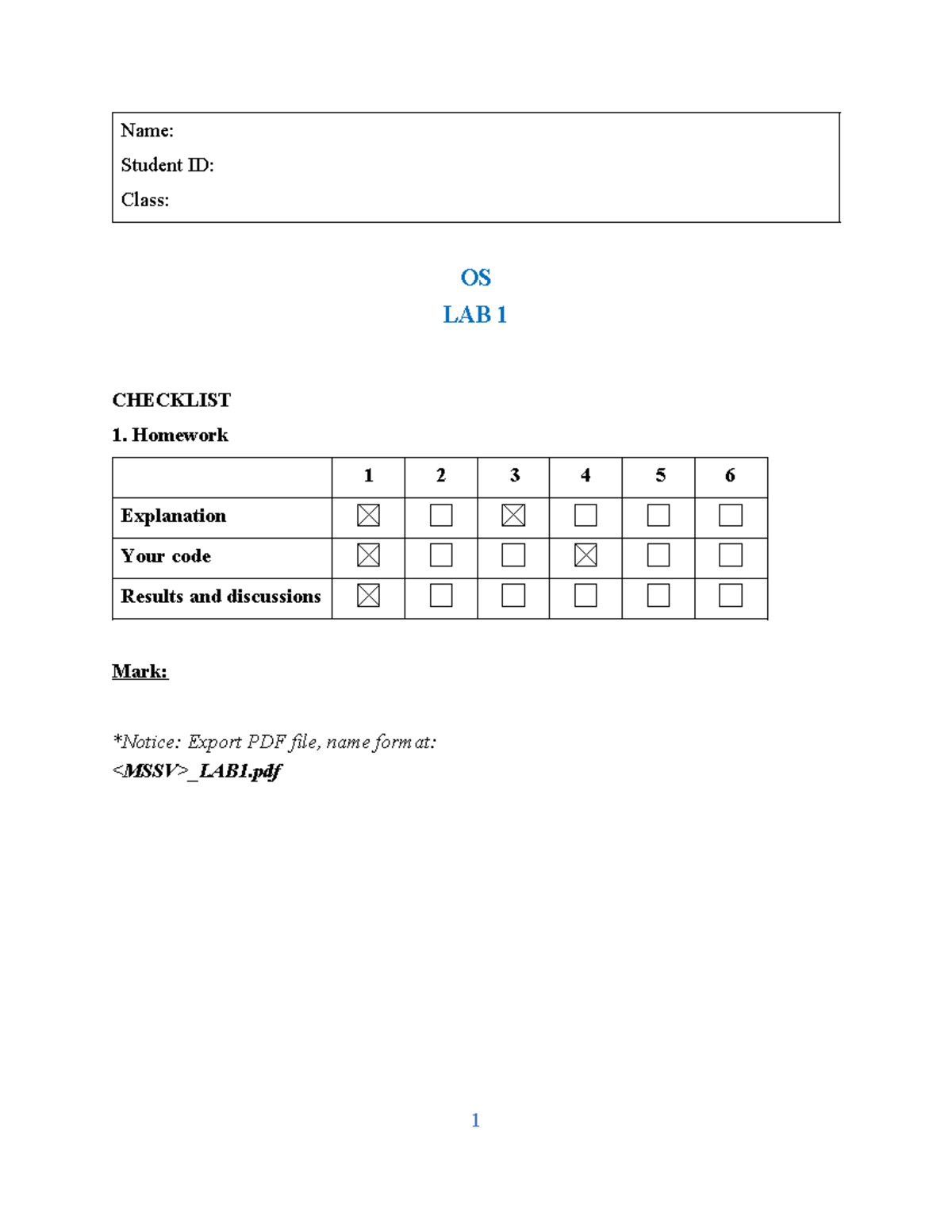 [OS] LAB 1 template - sad - Name: Student ID: Class: OS LAB 1 CHECKLIST ...