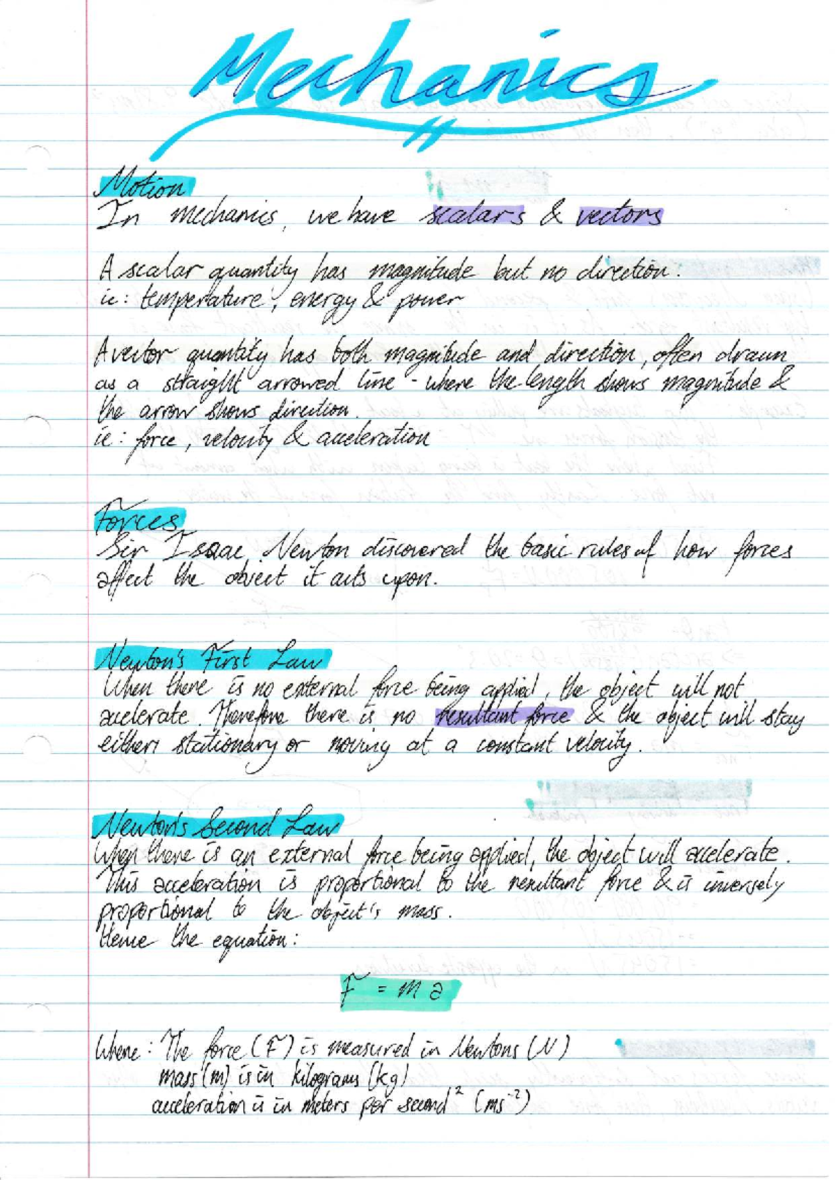 Mechanics Motion Notes: Scalars, Vectors, and Forces Explained - Studocu