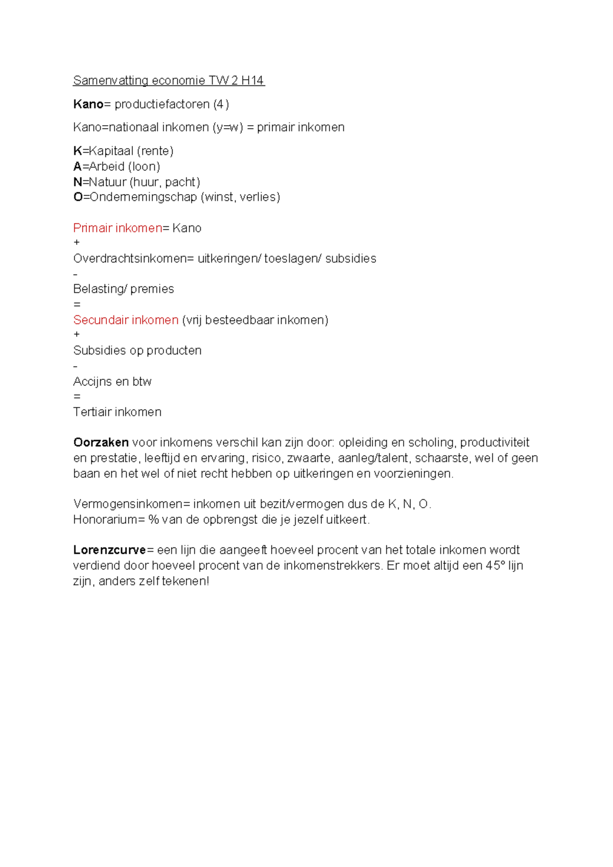 H14 Economie TW 2 Samenvatting: Inkomensverdeling en Factoren - Studeersnel