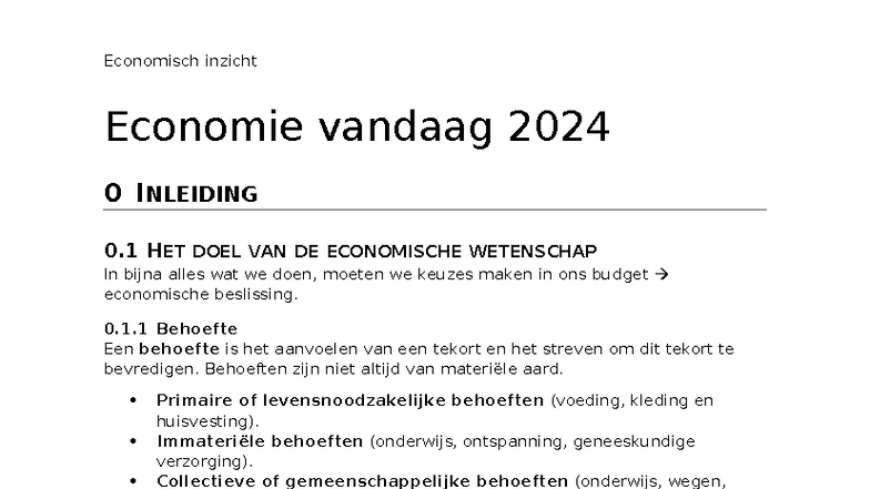 Economie Vandaag 2024 - Samenvatting van Economisch Inzicht - Studocu