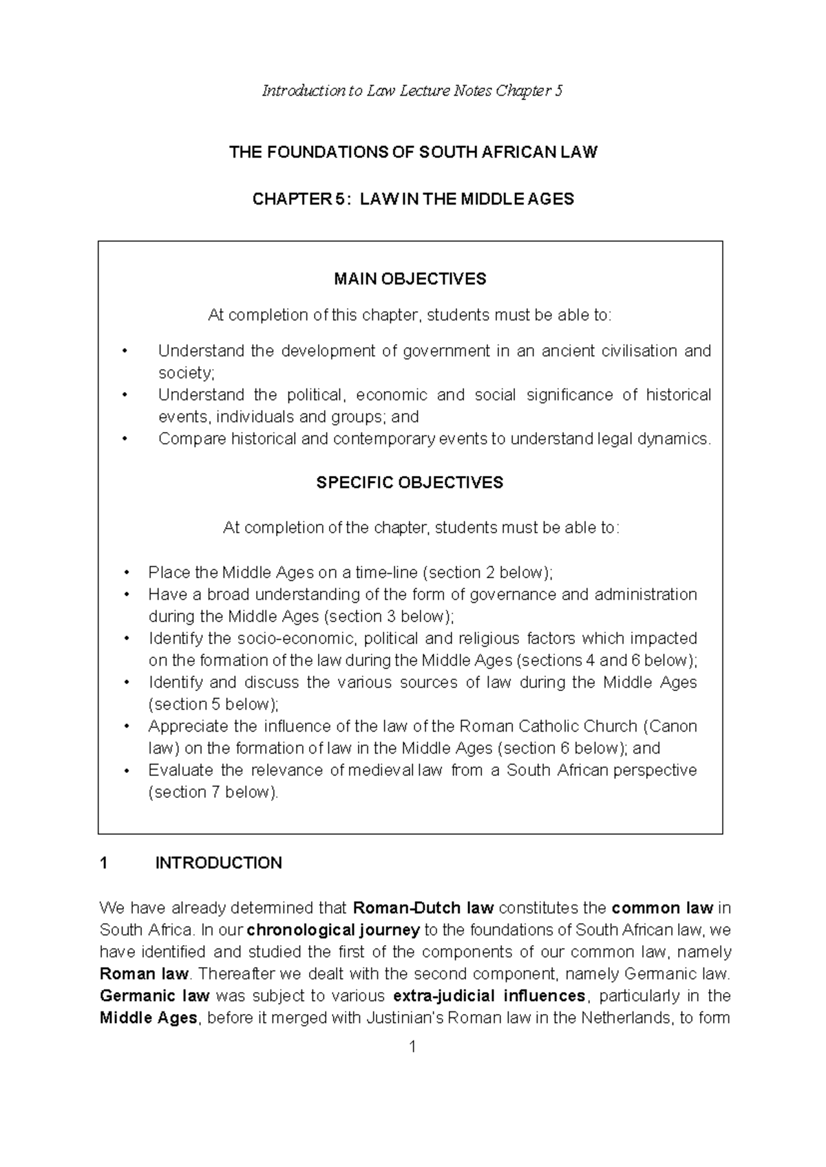 Introduction to Law Lecture Notes: Chapter 5 - Law in the Middle Ages ...