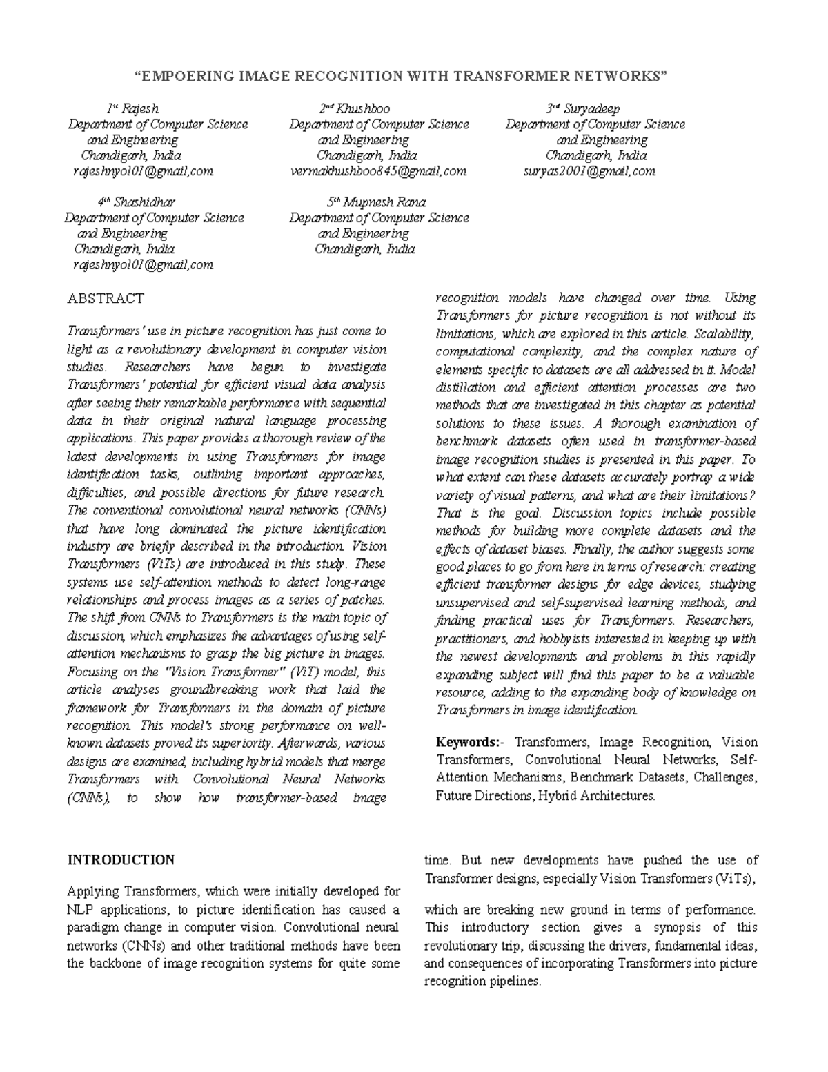Transformers in Image Recognition: A Comprehensive Review (CSE 101 ...