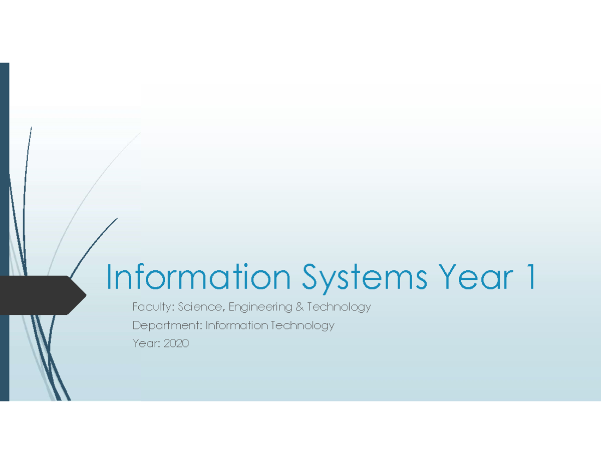Information Systems 1 - Lecture Notes: Year 1 Overview and Concepts ...