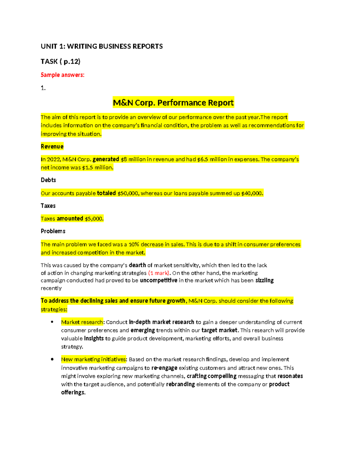 UNIT 1: Business Reports & Marketing Strategies Overview - Studocu