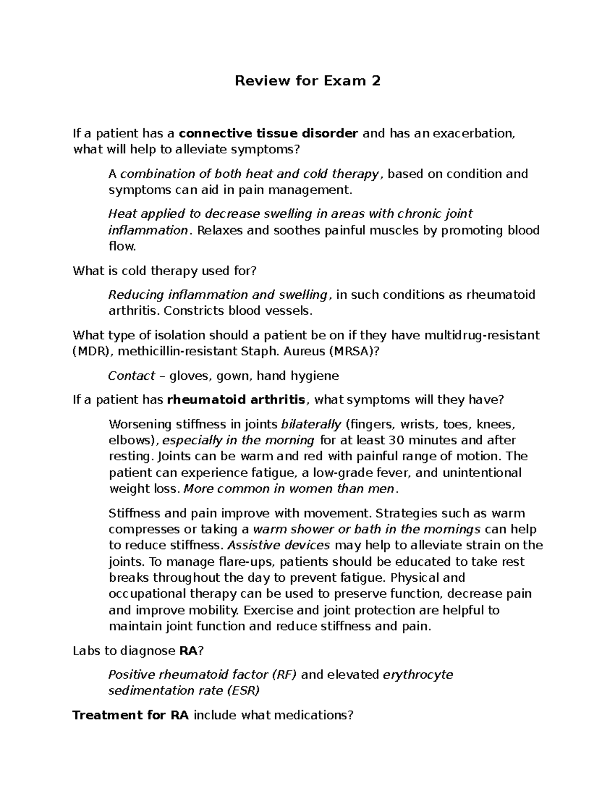 Review for Exam 2: Connective Tissue Disorders & Pain Management - Studocu