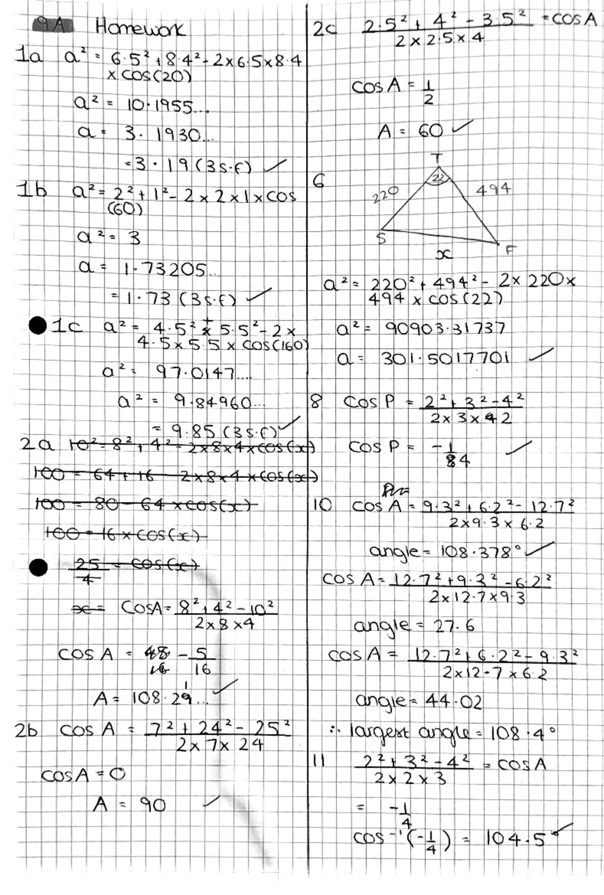 9A Homework 2c: Trigonometric Calculations and Angle Analysis - Studocu