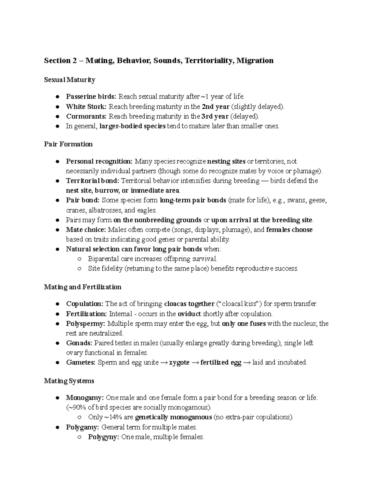 Ornithology Notes: Mating, Behavior, and Reproductive Strategies - Studocu