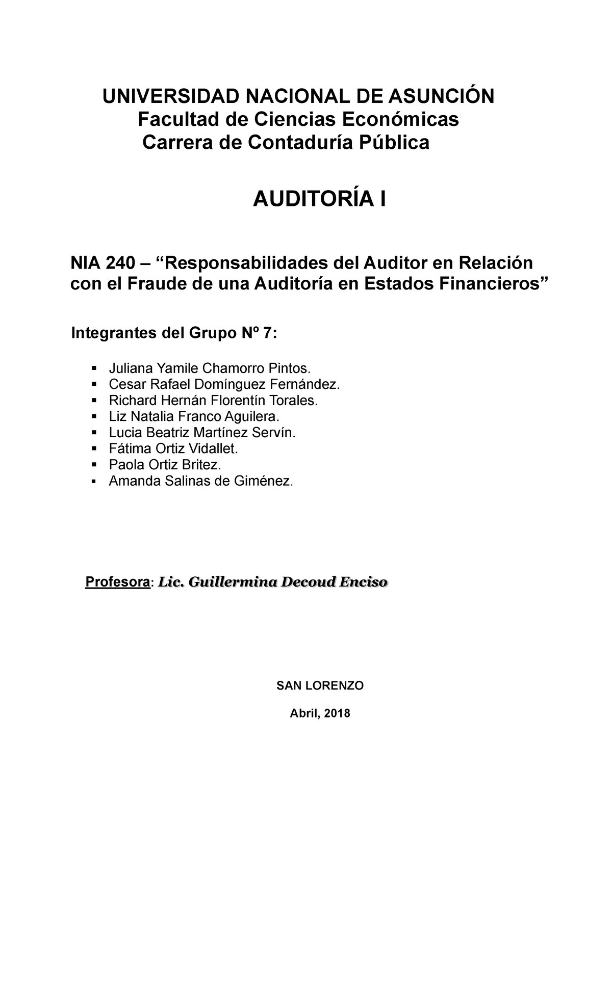 NIA240 Auditoría I: Responsabilidades del Auditor en Fraude - Studocu