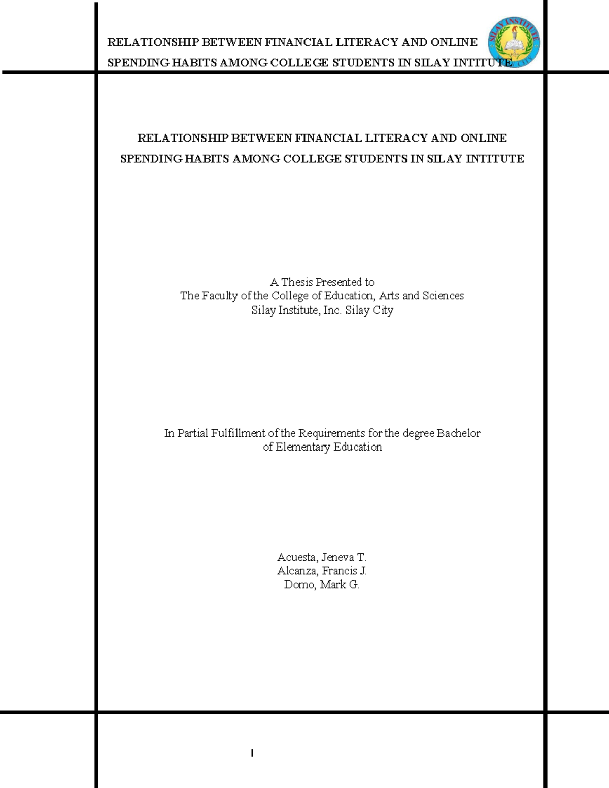 FIN 101: Thesis on Financial Literacy & Online Spending Habits of ...