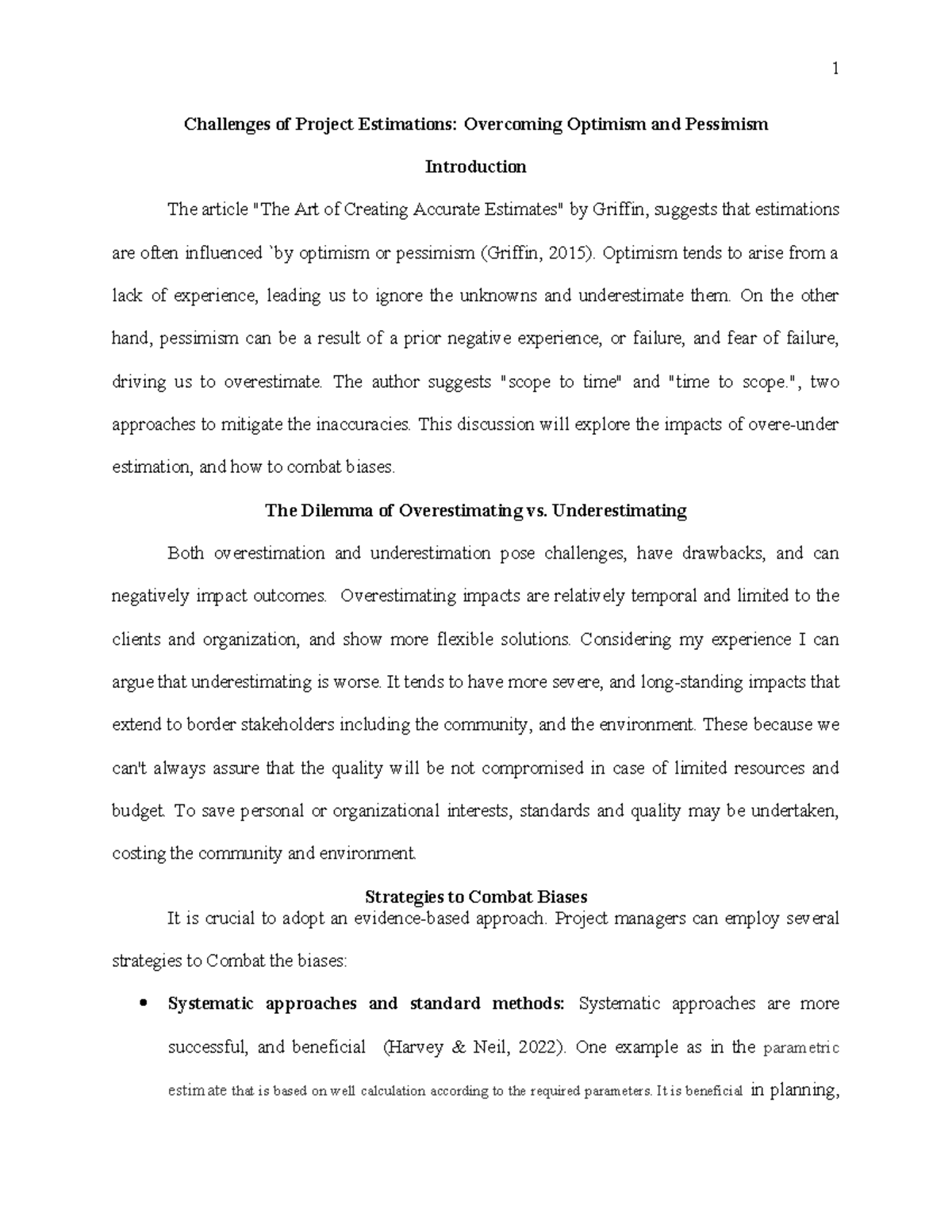 BUS 5611-01 - AY2024-T2 - Project Estimation Biases and Solutions - Studocu