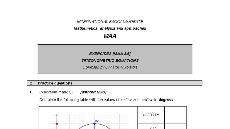 MAA 3.6 Trigonometric Equations Practice Exercises - Studocu