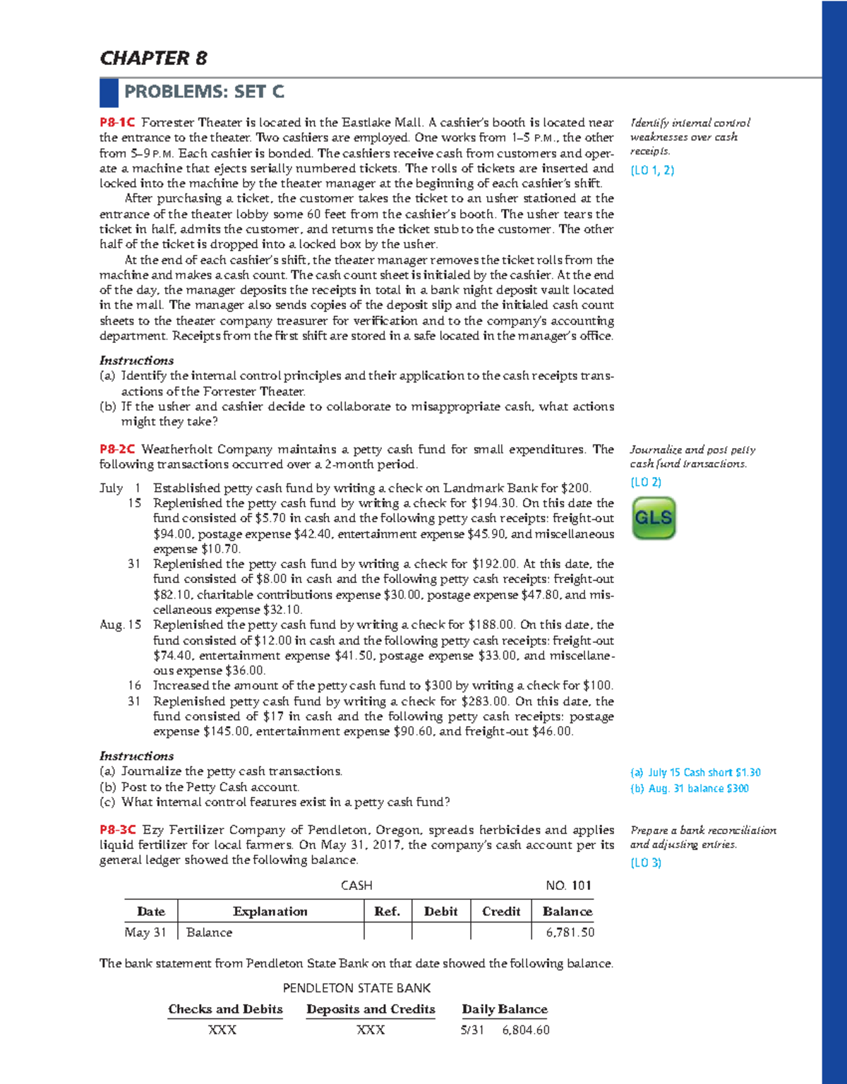 CHAPTER 8 PROBLEMS: SET C - Internal Control & Cash Management Analysis ...